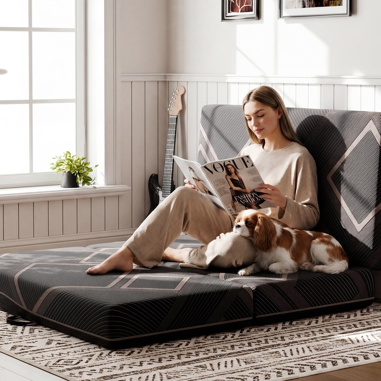 Vamcheer Colchón Plegable de 90 x 200 cm, 15 cm de Grosor, 3 Piezas, Plegable, Cama de Invitados, Funda Lavable, Cama de Invitados Plegable para Viajes y casa (90x200x15 CM)