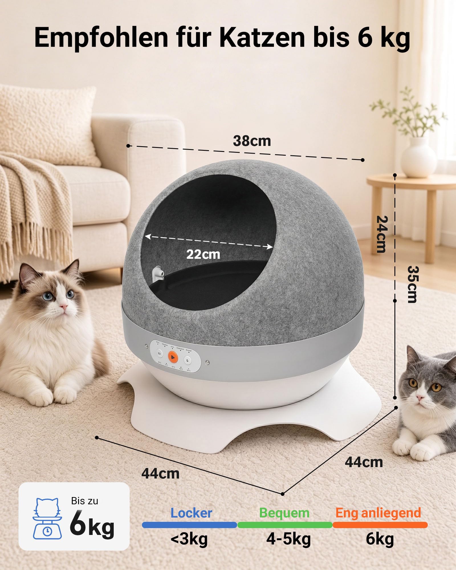 Intelligentes Katzenbett mit TEC Kühlung & Heizung, 10–50°C