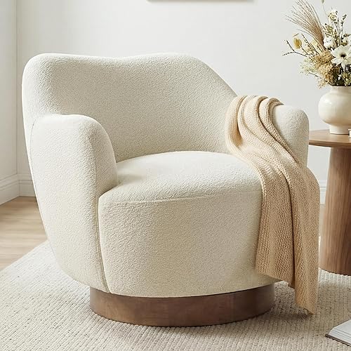 Swivel Accent Chair,Upholstered Barrel Chair with Curves Camel Back Design,Modern Arm Chair with Wooden Base for Living Room Bedroom Reading Waitingroom,Linen