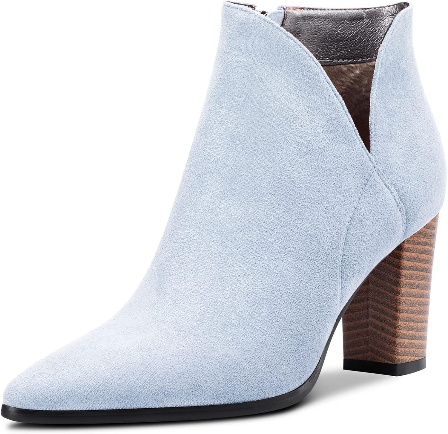 DearOnly Womens Short Bootie Ankle Boots Pointed Toe Block Chunky High Heel Suede Dress Shoes Vintage Classic Zipper 3 Inch