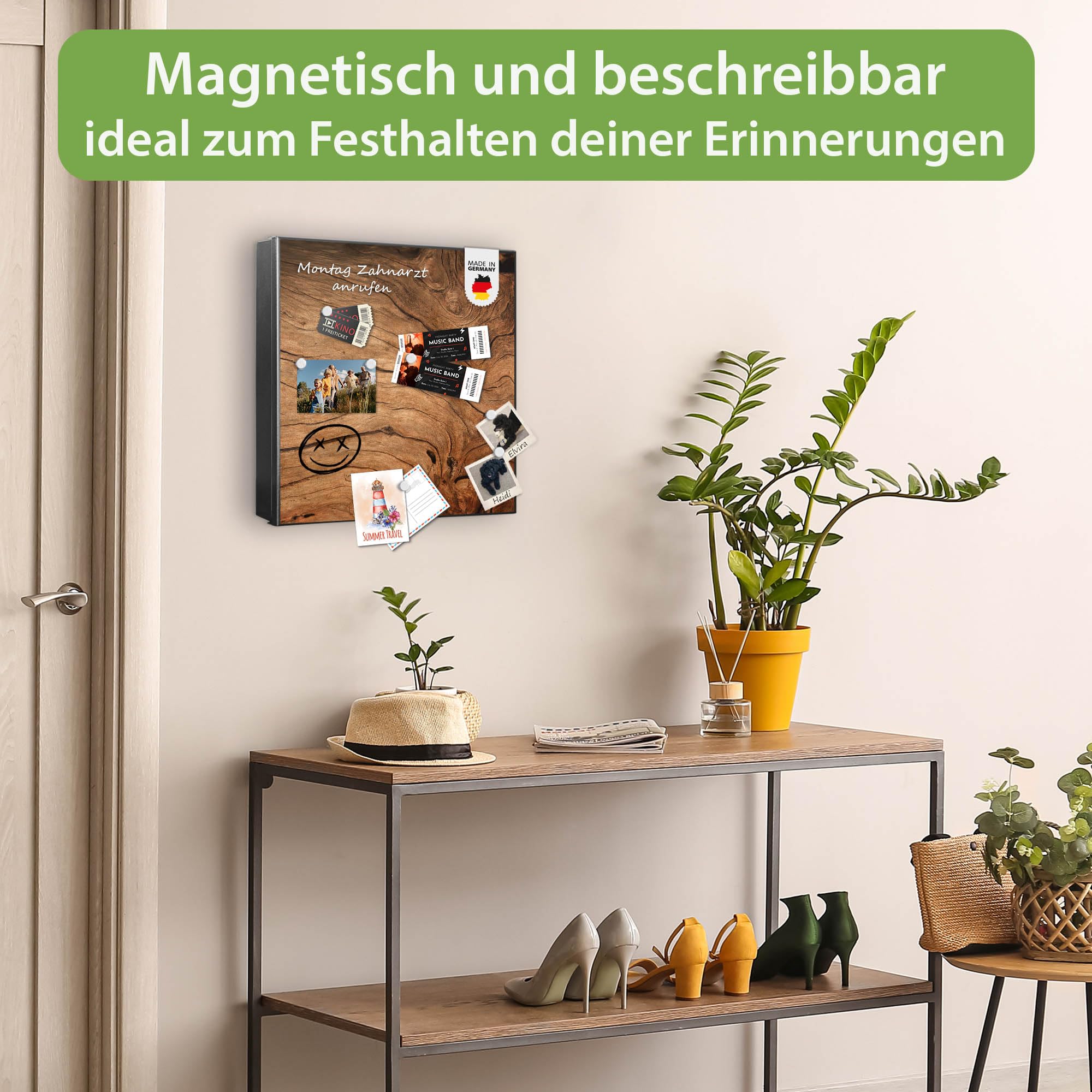 banjado Großer Schlüsselkasten Metall - Schlüsselbox 30x30cm beschreibbarer mit 32 Haken - Schlüsselkasten modern für Schlüsselaufbewahrung - Korpus Schwarz Scharnier Rechts - Motiv Trockenes Holz