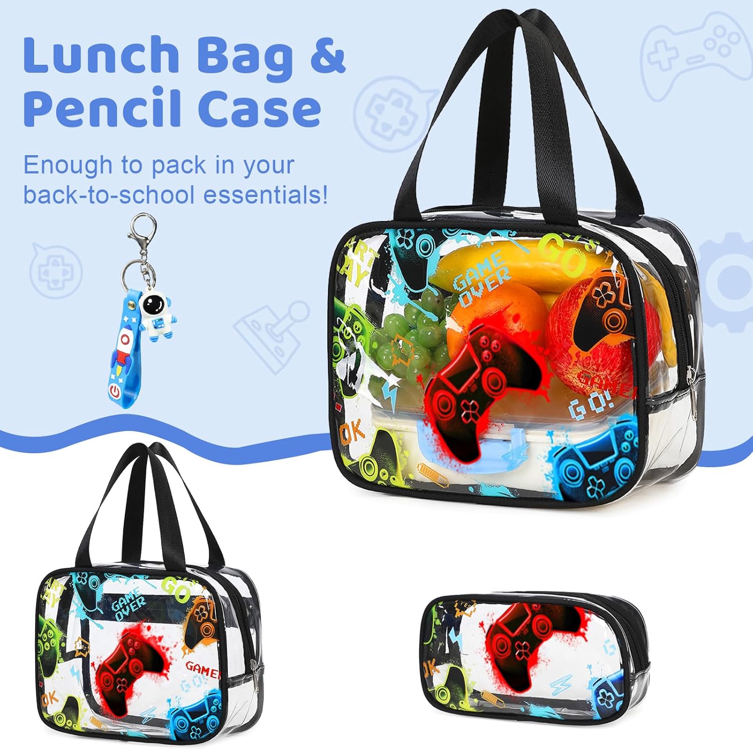 Clear Backpack for Boys - 3 Pcs Game Heavy Duty with Lunch Bag - See Through Backpack Clear Bookbag Stadium Approved for Kids Middle High College School Travel (Black Games) - Image 5