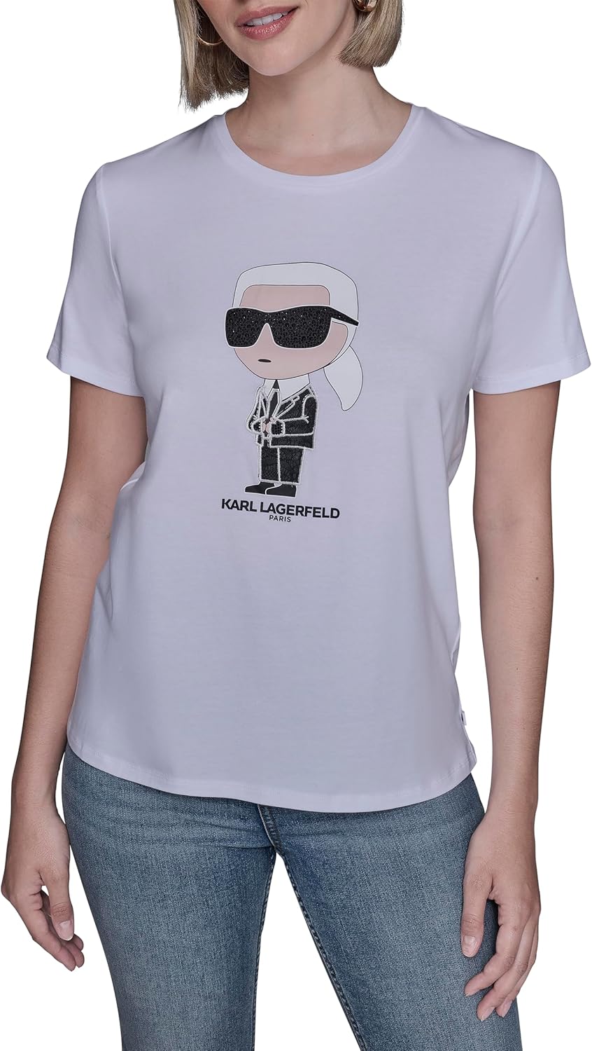 Karl Lagerfeld Womens Short Sleeve Soft Everyday Logo T-Shirt