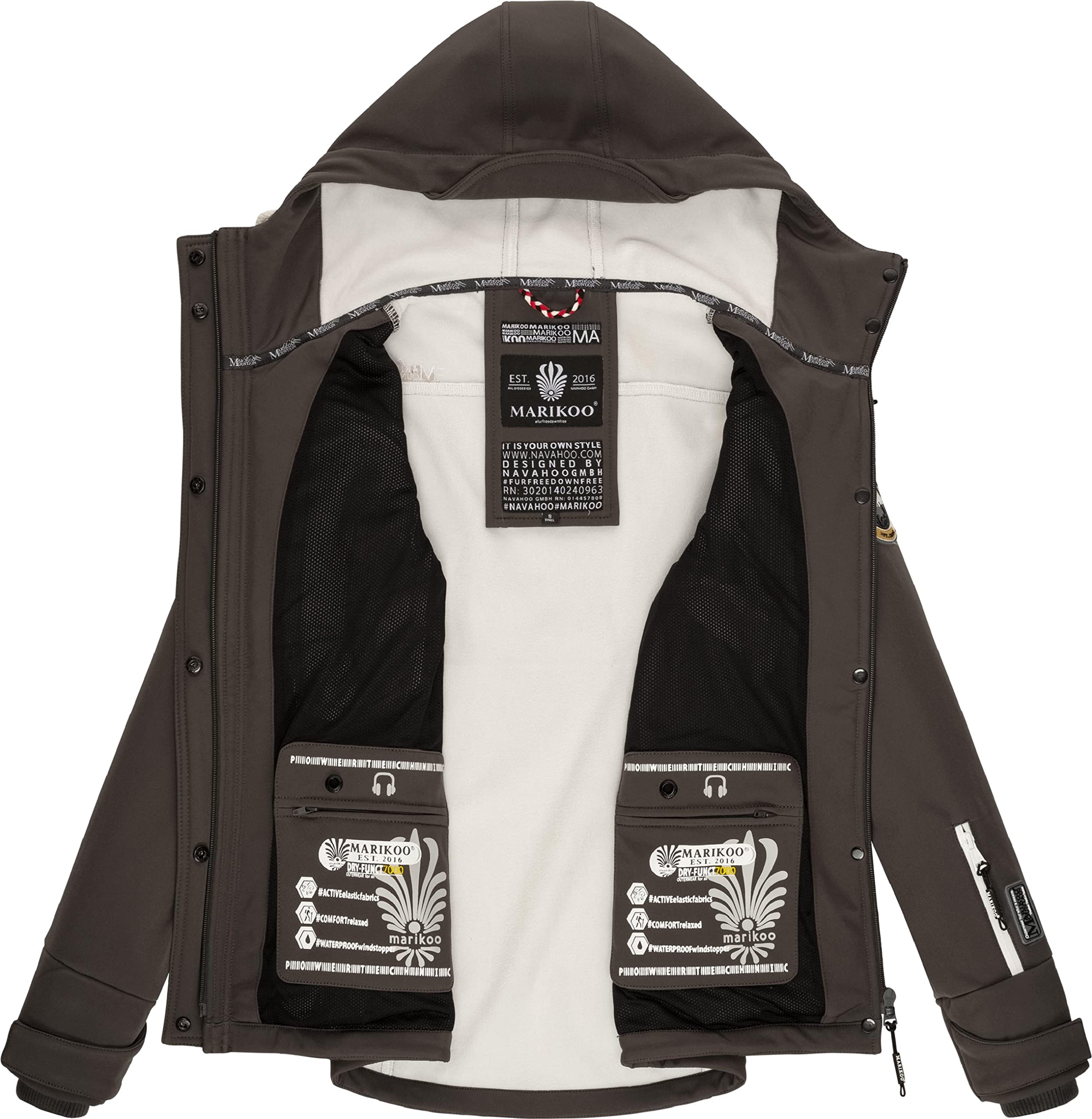 MARIKOO Damen Softshelljacke Übergangsjacke mit Kapuze Kleinezicke XS-3XL