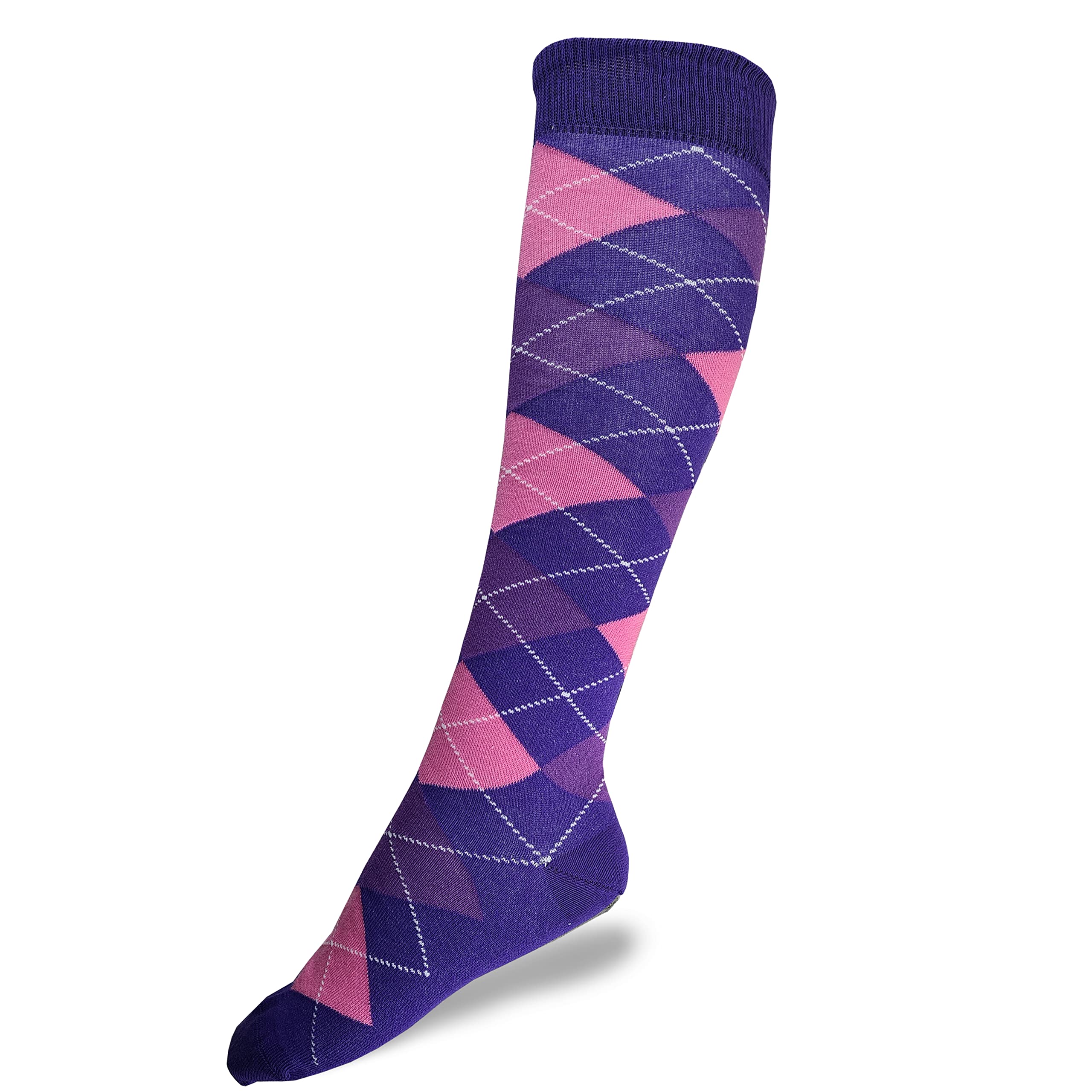 Hazy Blue Mix and Match Women's/Ladies Knee High Socks Argyle & Horse Designs - Cotton Long Equestrian Riding Socks, UK 3-8 Size (3-8, Purple Argile)