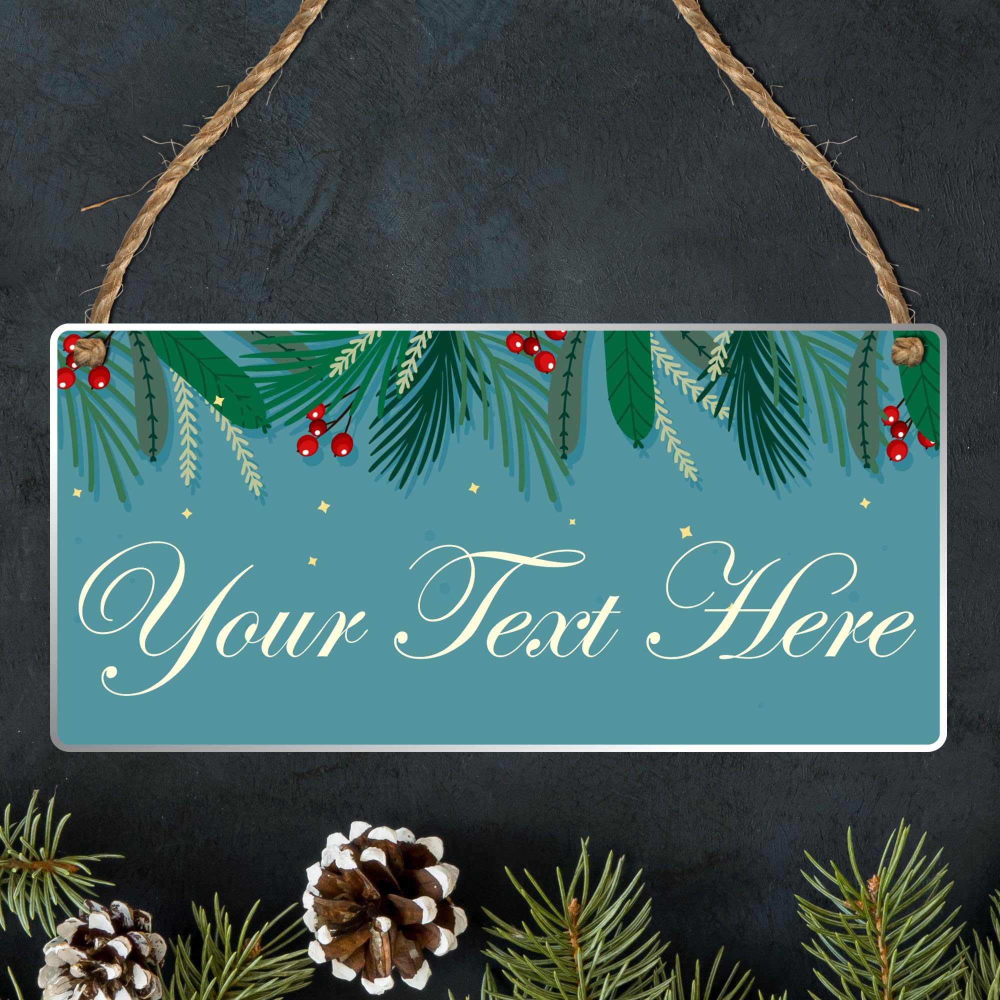 Personalised Winter-Themed Hanging Plaque | Custom Text Option for Holiday & Seasonal Decor, Gift For Christmas, or Home Decoration (Blue with Spring Berries, Acrylic Indoor & Outdoor Use) — image 1