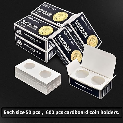 Miniatura 4 de 600 fundas para monedas, 12 tamaños surtidos, 2 x 2 pulgadas, colección de cartón, suministros de colección de álbumes, fundas de exhibición de