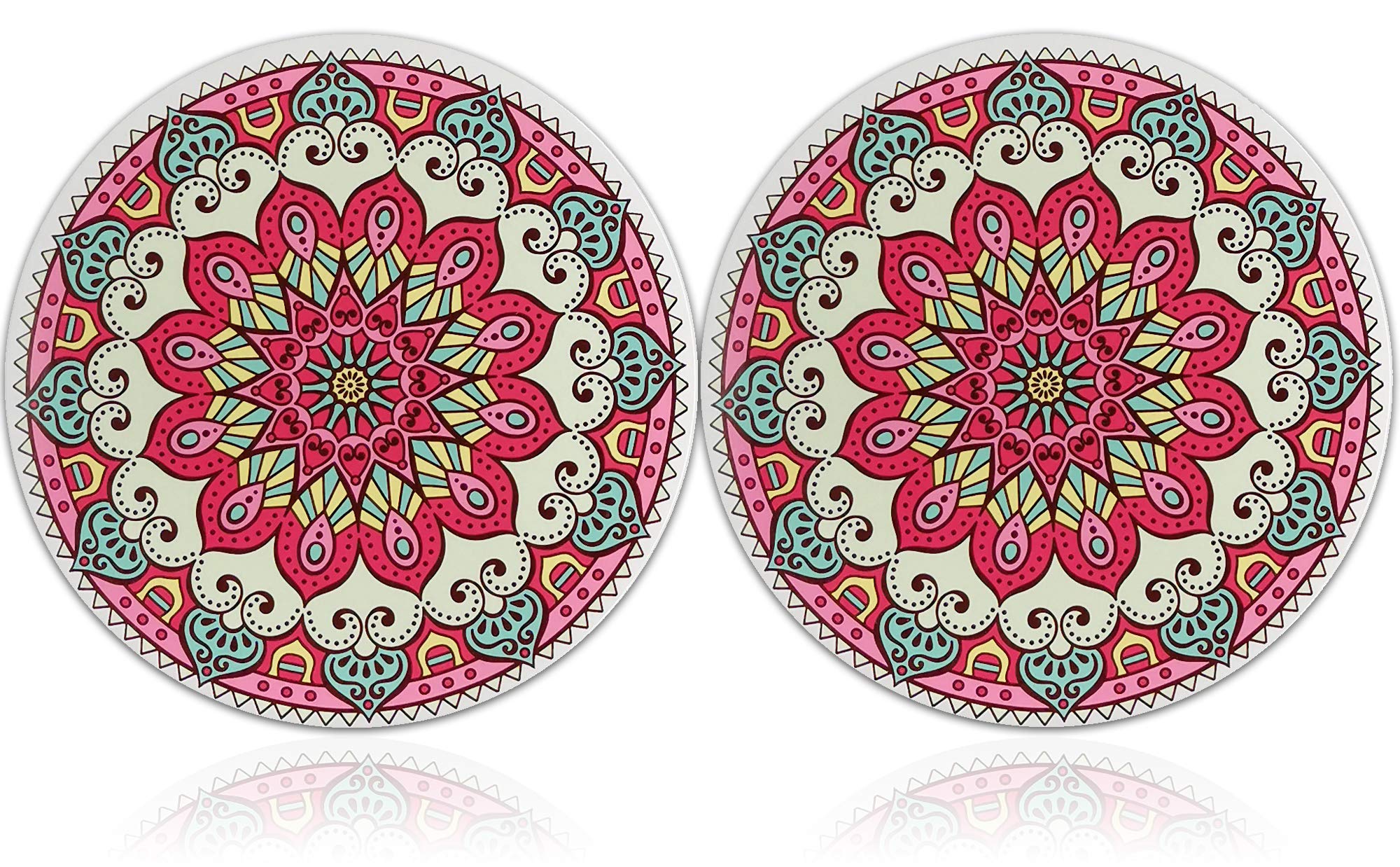 Willfee Deep Pink Ceramic Stone Trivet For Hot Pots And Pans, Insulated Dish Pads, Scratch Proof Cork Base, Protector For Dinning Room Table, Round 7.9 Inch Set Of 2