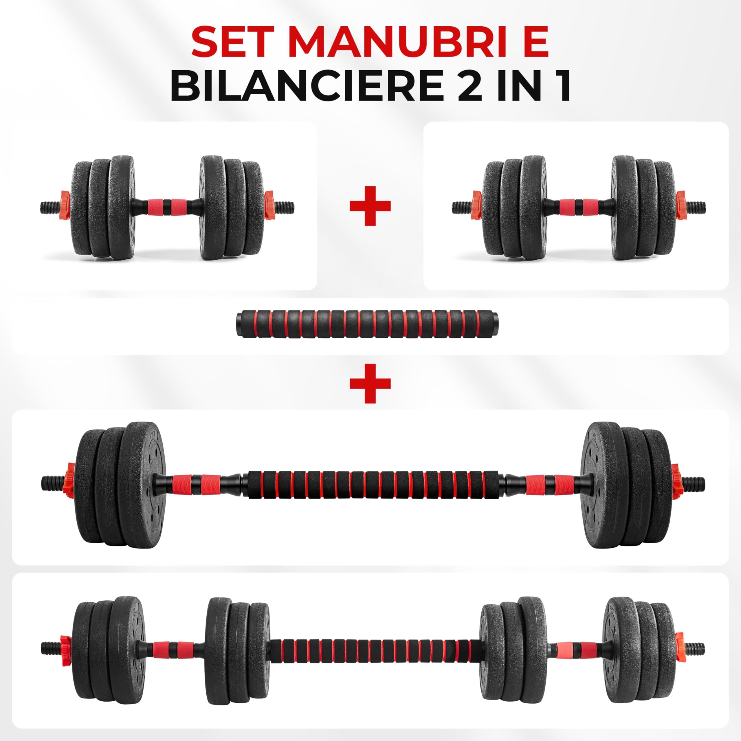 Yaheetech Set di Manubri 2 in 1 da 20 kg, Manubri Regolabili con Barra di Collegamento e 12 Dischi Pesi, Impugnatura Antiscivolo, Bilanciere Palestra per Allenamento di Forza per Fitness a Casa, Nero