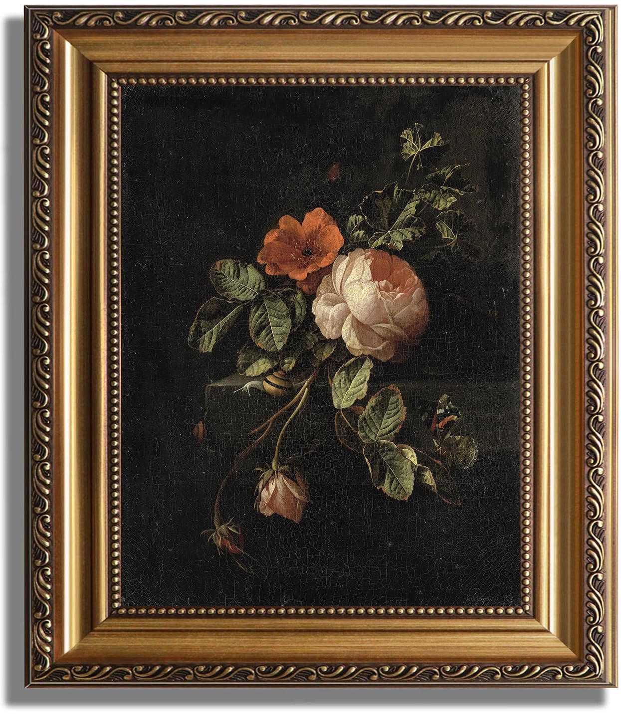 ASTRDECOR Framed Canvas Wall Art of Vintage Flower, Floral Rose Retro Picture Paintings, Botanical Floral Wall Artwork, Victorian Picture Framed Prints for Living Room Gallery Decor - 9''x12''