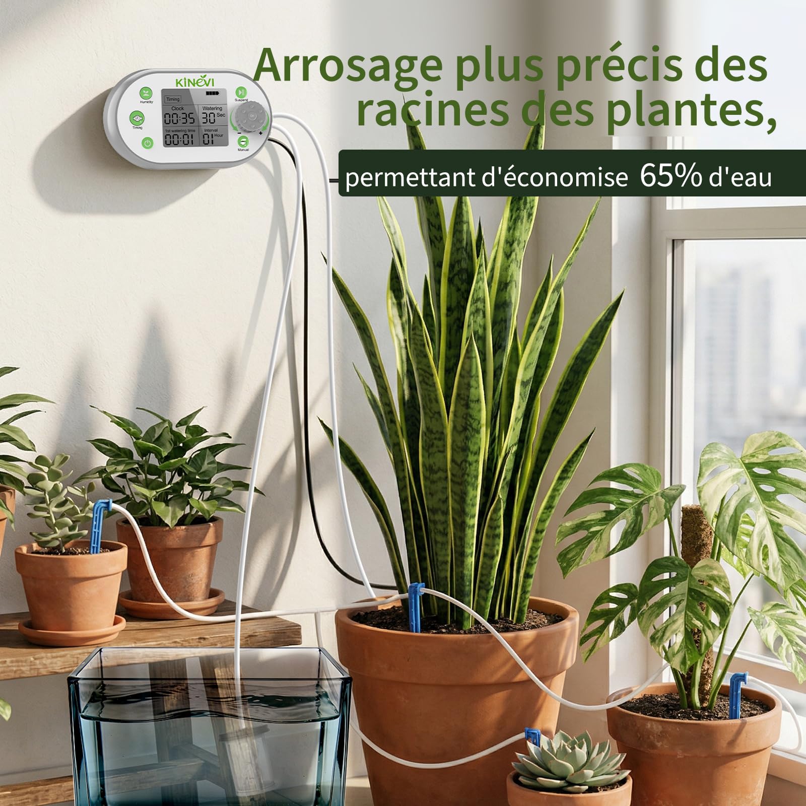 Système d'irrigation automatique,Kit arrosage automatique goutte à goutte pour 15 plantes, Kit d'irrigation goutte à goutte rechargeable pour plantes d'intérieur, balcon