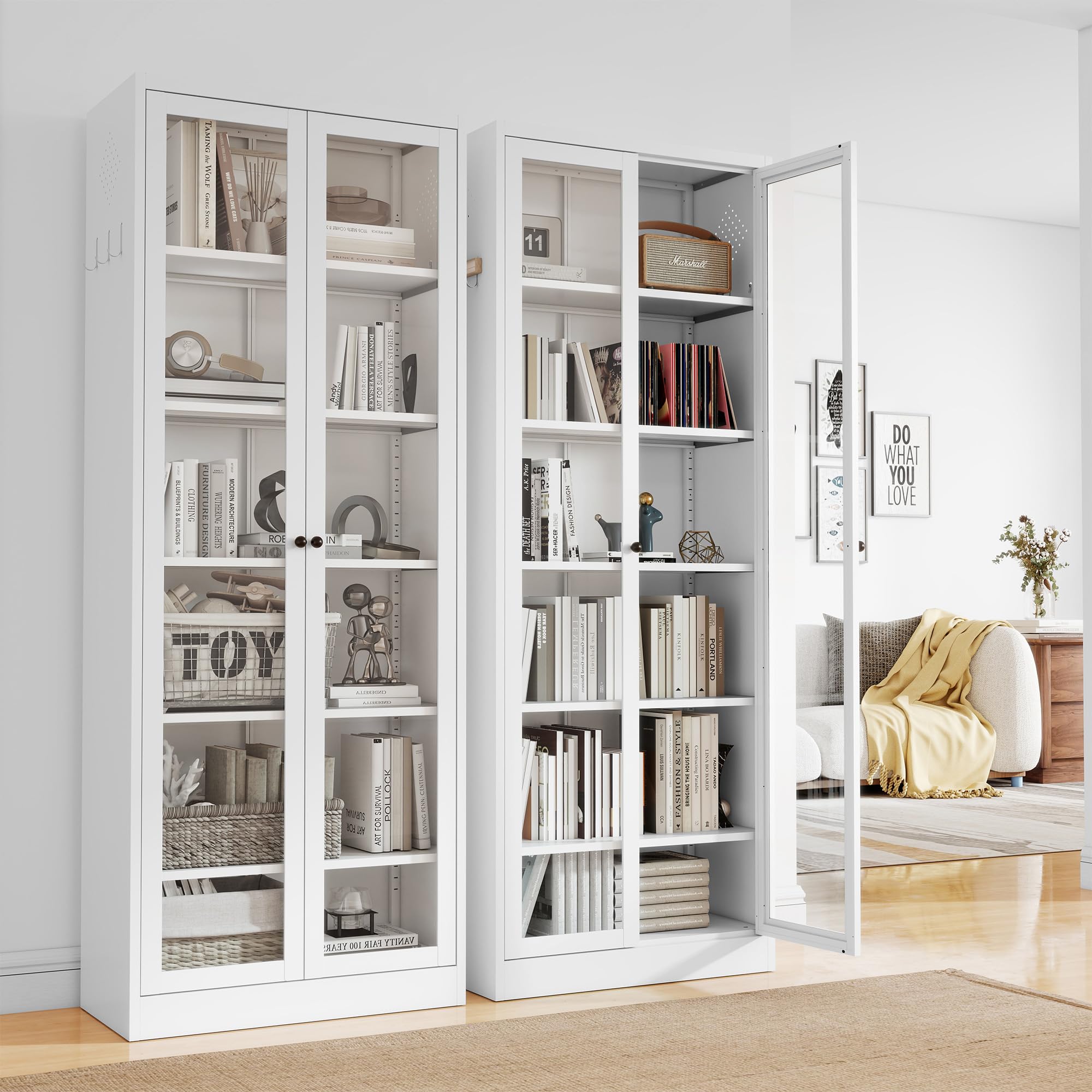 72"H Full Glass Door Steel Kitchen Pantry Cabinets Display Cabinet