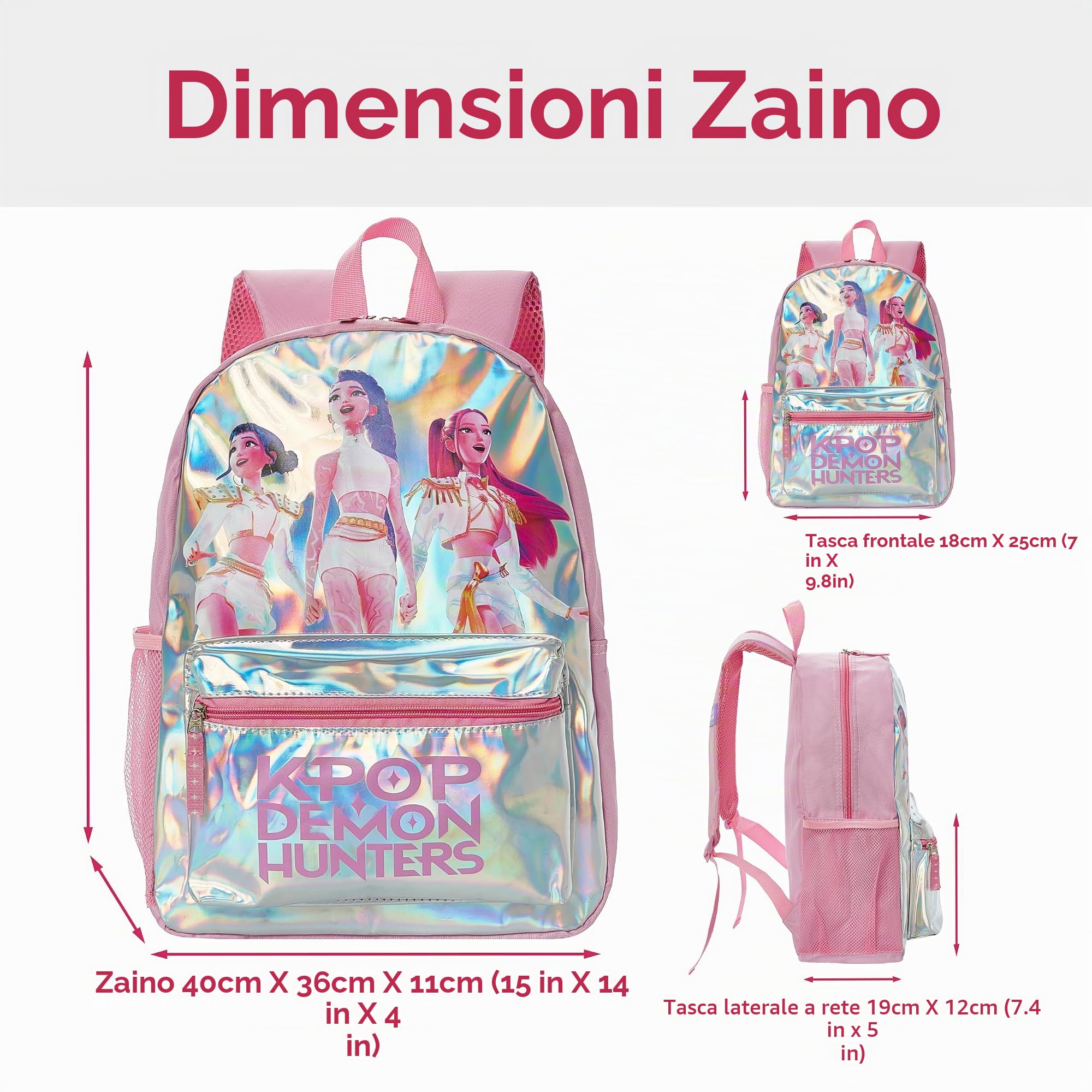 KPop Demon Hunters Zaino, Zaino Scuola Bambina Huntrix, Taglia Unica Rosa