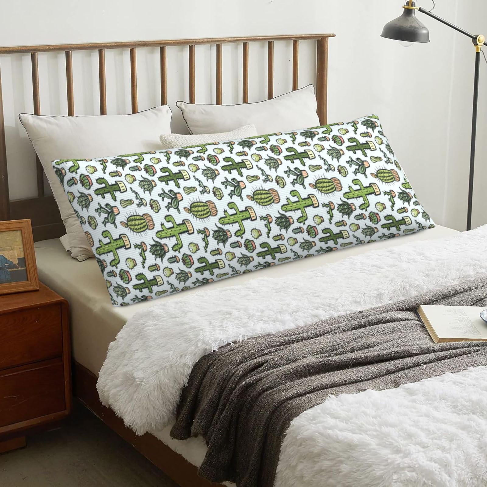 Cactus In White Background Pattern, Body Pillow Cover with Zipper,Long Body Pillowcase 20 x 60 in