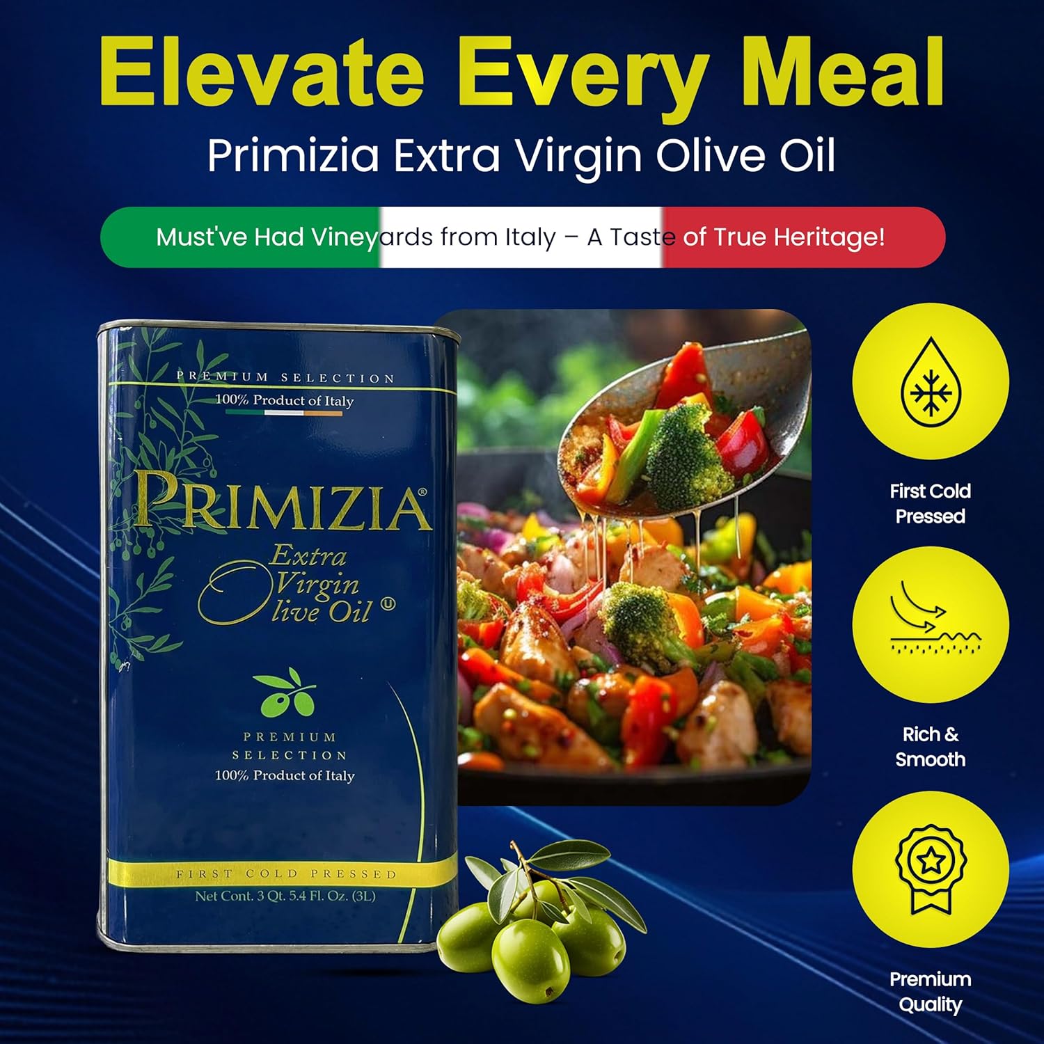 Primizia Extra Virgin Olive Oil - Blue Label - First Cold Pressed 3L (101 fl. oz)