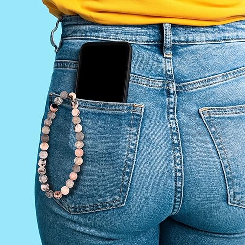 Miniatura 3 de HONZUEN Llavero de muñeca con cuentas, cordón de piedra natural para mujer, correa de muñeca para llaves, cartera