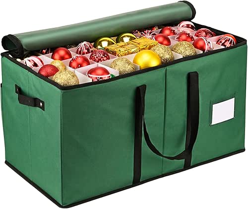 Christmas Ornament Storage Box, Mrrihand Xmas Decoration Organizer with Adjustable