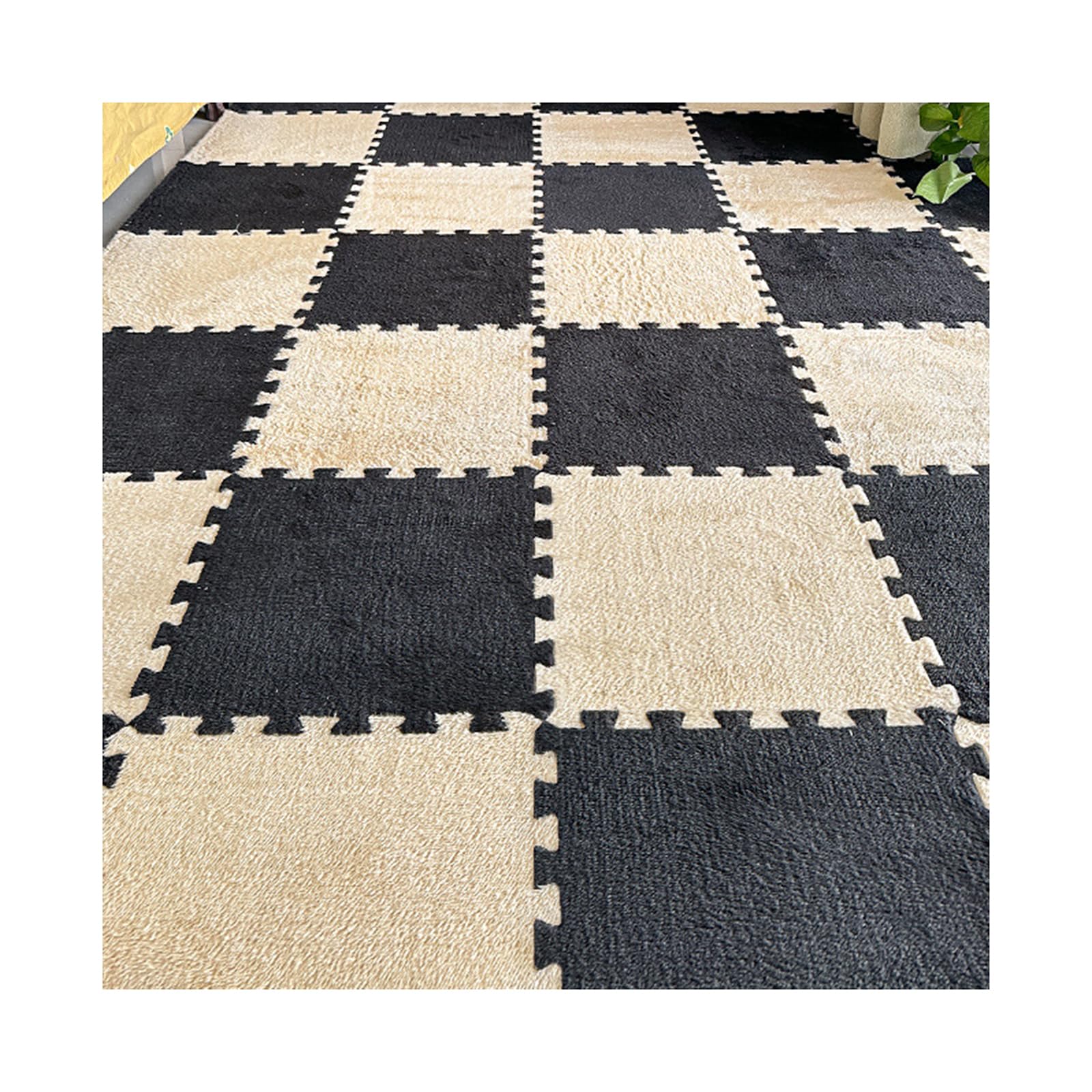 Tapis Puzzle pour Sol Tapis Puzzle de Moquette pour Sol 10Pcs EVA Épaisseur 1,2cm Antidérapant pour Maison Chambre d’Enfant Salle de Jeux Décoration-Light Brown+Black||60 * 60cm/24 * 24in