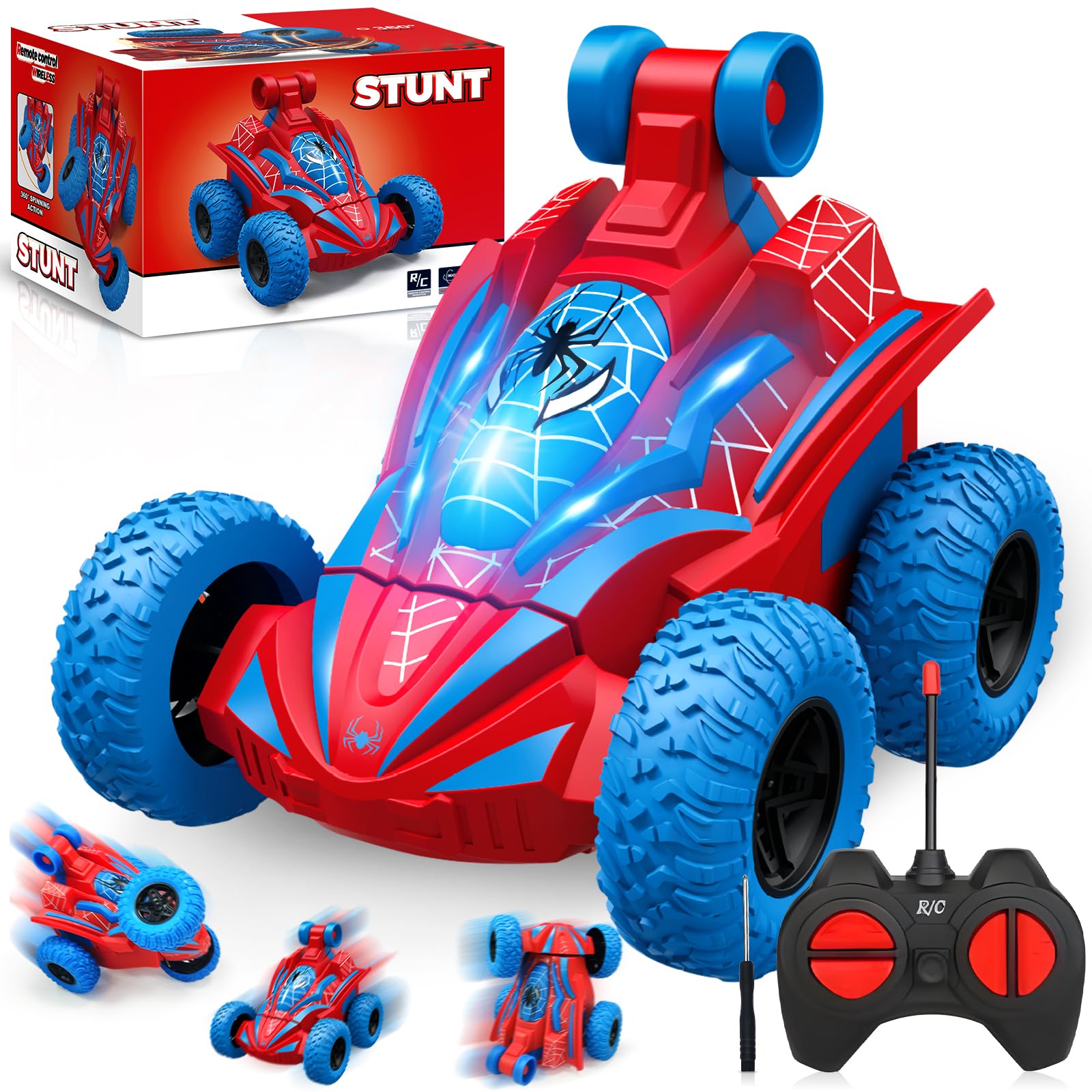 Coche Teledirigido Niños 3 4 5 6 7 8 Años, Monster Truck Carro Telecomandado Criança con Luces, Spider Coche RC Radiocontrol 360 Grados de Rotación Remote Control Car Regalo Cumpleaños Navidad