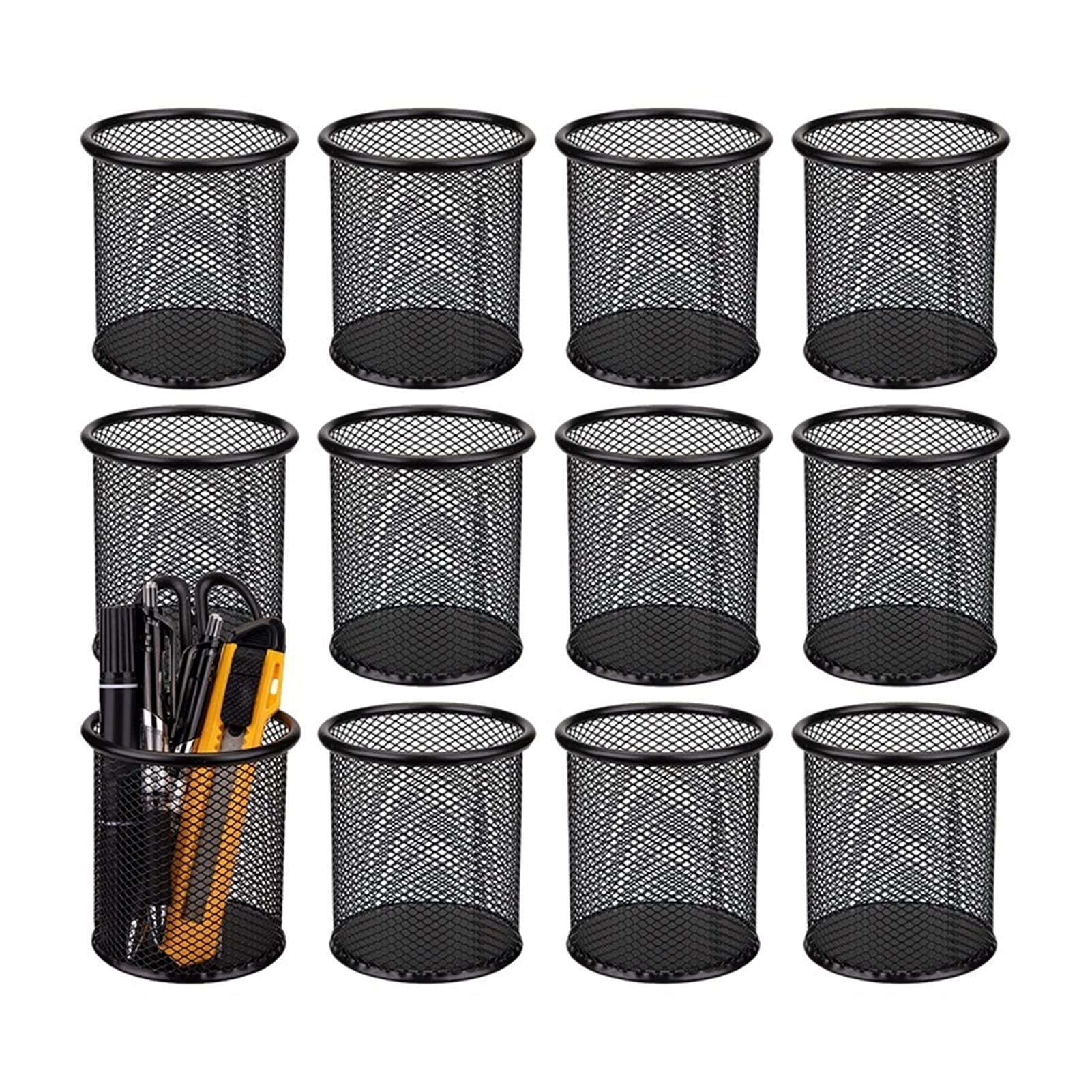 Porte Stylo Porte-Stylo en métal Porte-Stylo en Maille Pencil de Crayon Organisateur Rond Stylo Tasse Coupe-Crayon pour Bureau Bureau Stylo Organisateur Noir Porte-Crayon de Bureau