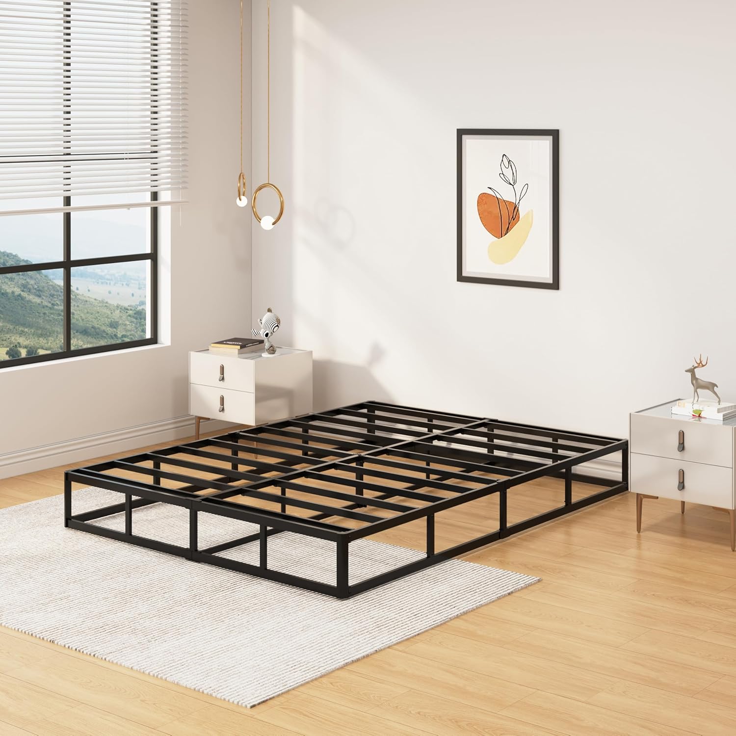 SHLAND King Box Spring, 9 Inch Box Springs King Size Basics Bed Base, Mattress Foundation, Black Heavy Duty Metal Structure with Cover,Easy Assembly