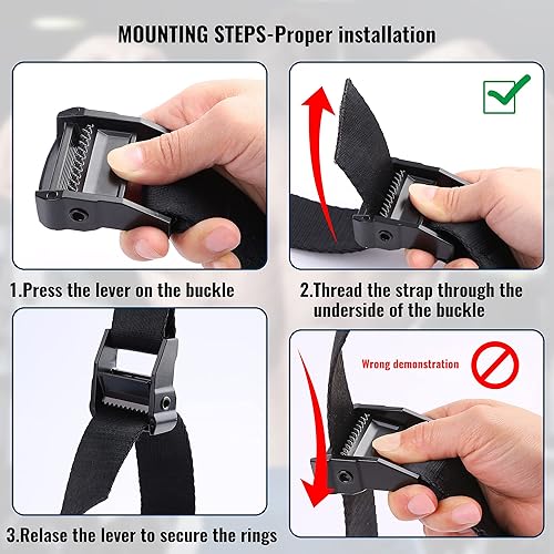 Miniatura 6 de Anillos de gimnasia de madera con correas ajustables de entrenamiento de suspensión con hebilla de leva, anillos olímpicos de 15 pies, 321.102 in,