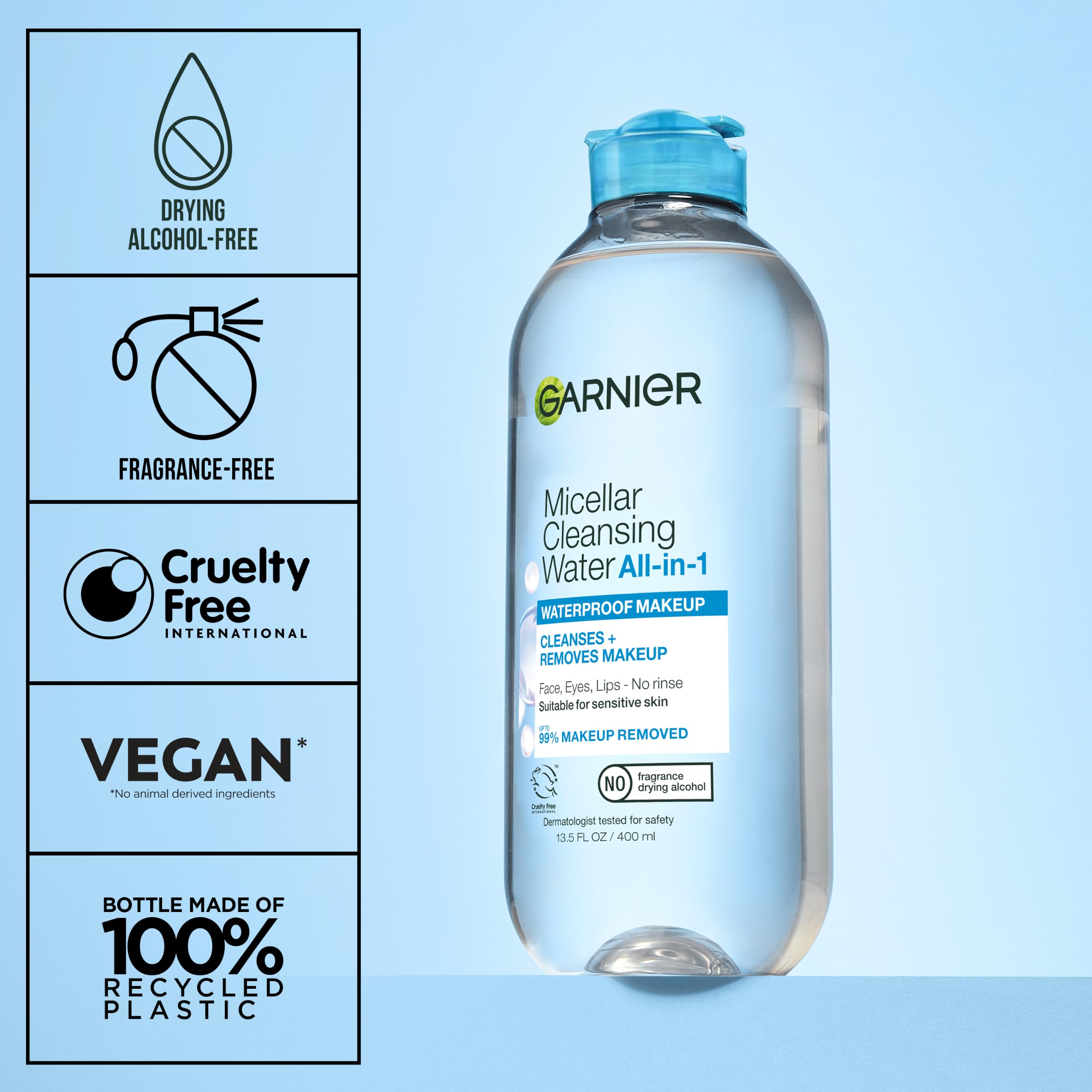 Garnier SkinActive Micellar Cleansing Water, For Waterproof Makeup, 13.5 Fl Oz