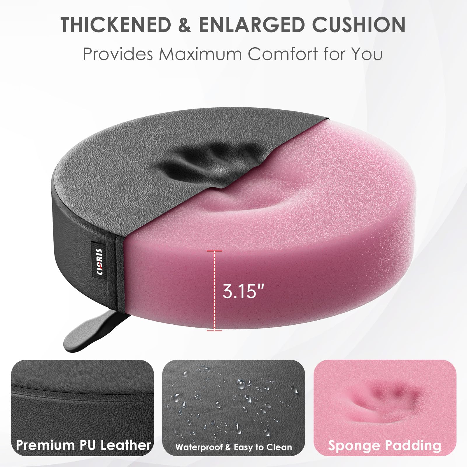Taburete redondo con ruedas con capacidad para hasta 350 libras, altura ajustable, patas de nailon con ruedas para spa, masaje, salón, hogar, oficina, médico, tatuaje, bar, negro 2