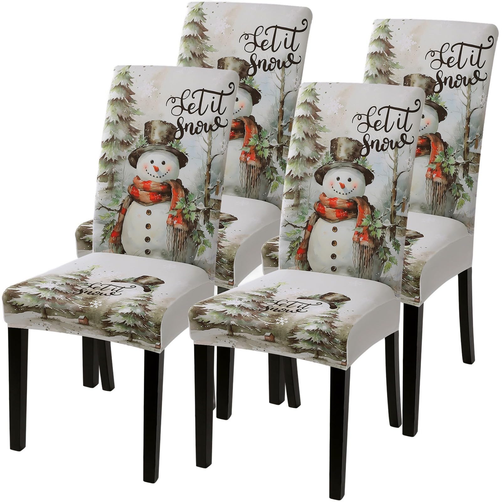 SearchI Christmas Dining Room Chair Covers Set of 4, Stretch Xmas Chair Slipcovers Protector, Spandex Washable Kitchen Parsons Chair Cover for Dining Room,Christmas Decor,Holiday Party(Snowman)