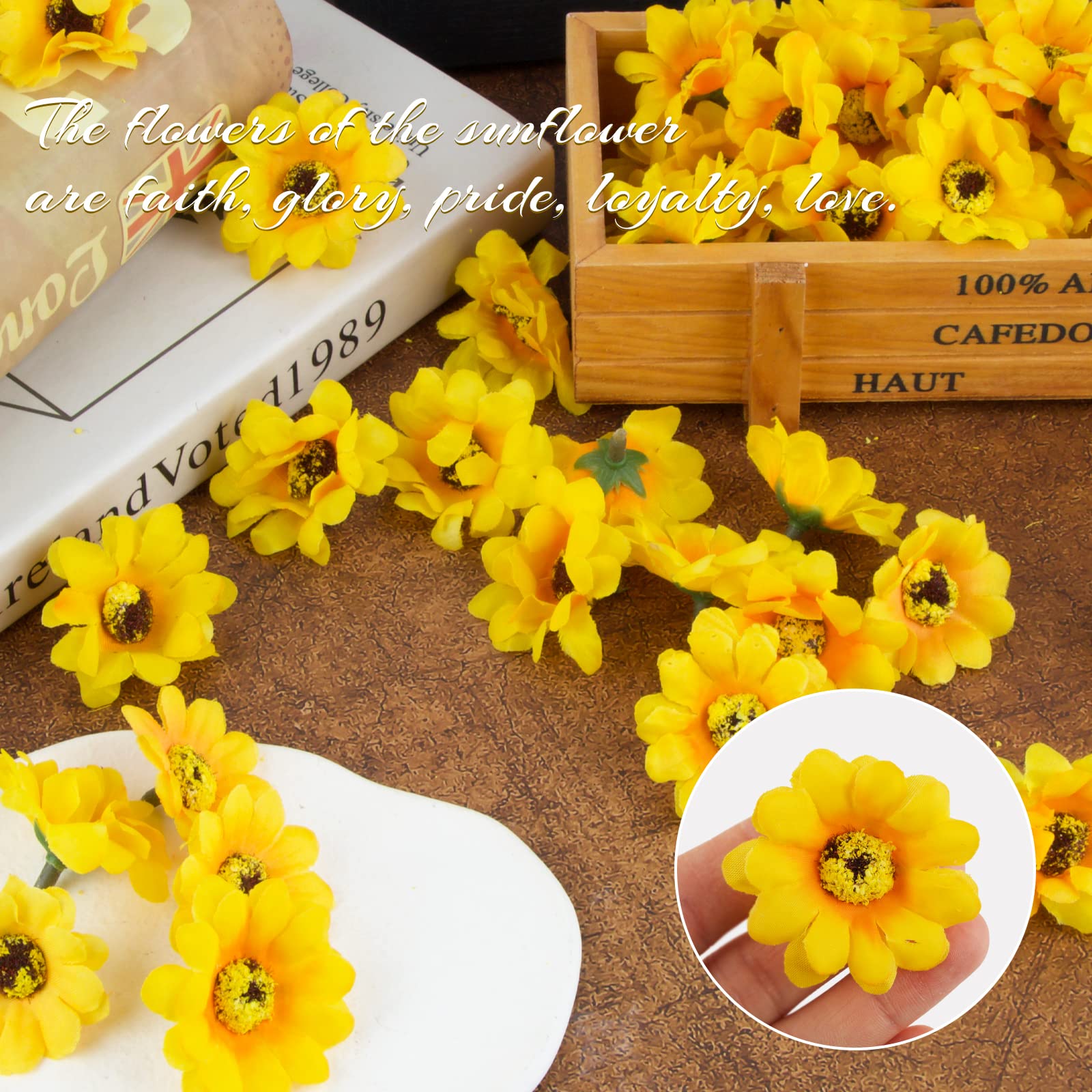 100 Pcs Fleurs Artificielles Têtes De Tournesol Artificiel Marguerite Artificielle Capitules Tete Jaunes Fleurs Artificielles Decoration Pour Fête De Décoration,Bricolage Maison Artisanat(4CM