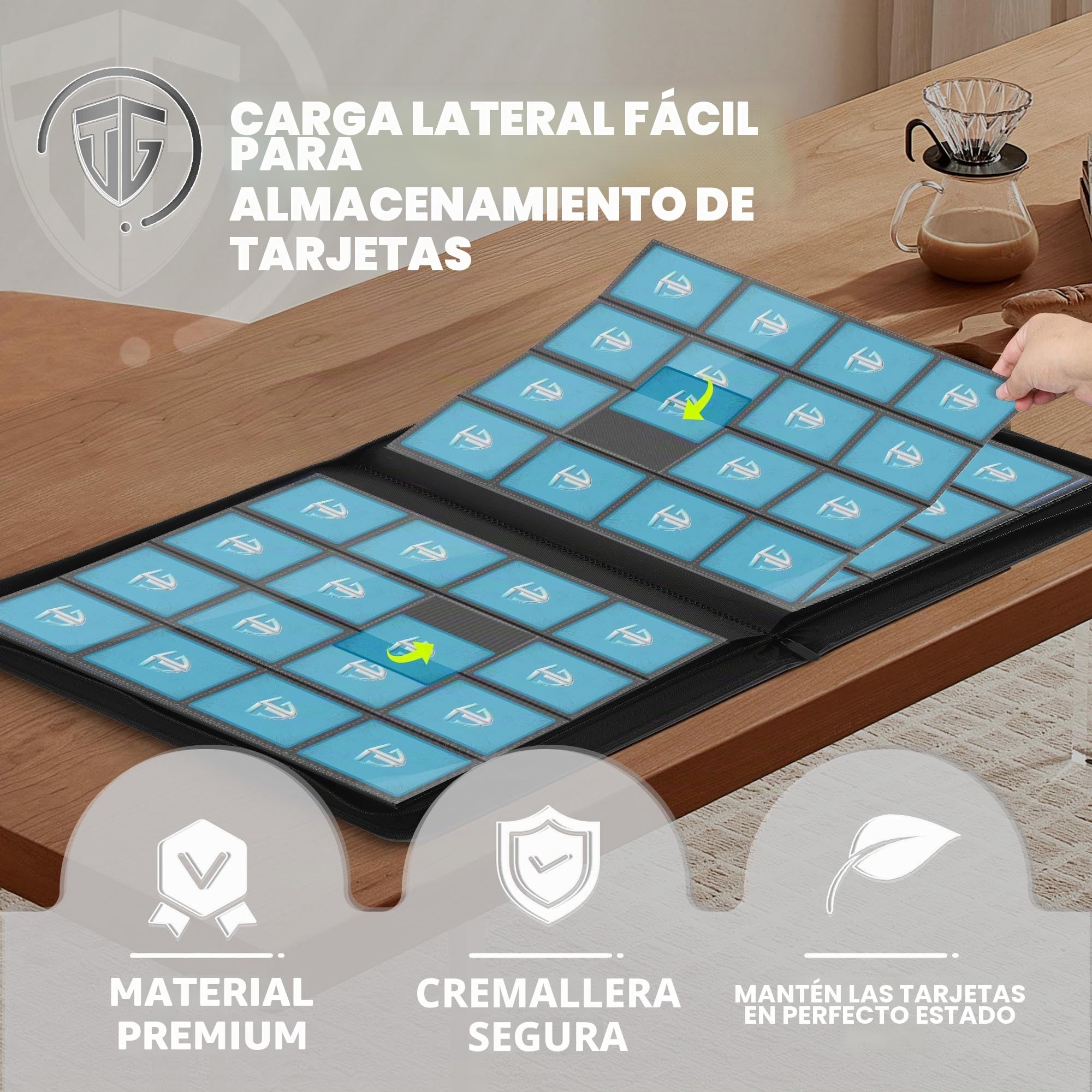TCGUARD 16 compartimentos para tarjetas coleccionables, álbum con cremallera, para más de 1000 tarjetas, carpeta de álbumes de recortes, compatible con YuGiOh, MTG,Cartas Deportivas (Ferroso)