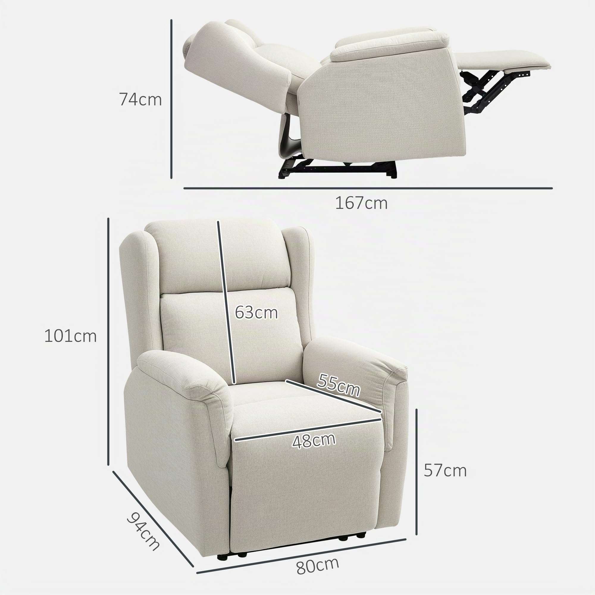 HOMCOM Relaxsessel mit Liegefunktion Verstellbarer Rückenlehne Beige
