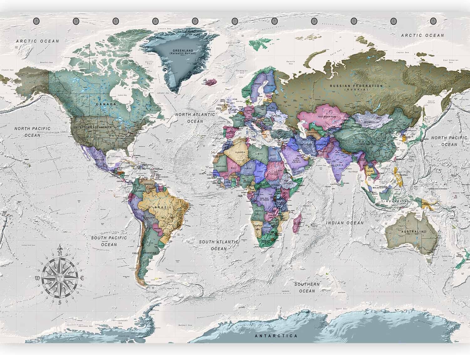 artgeist Wall Mural World Map 135x101 in - XXL Peel and Stick Self-Adhesive Wallpaper Removable Large Sticker Foil Wall Decor Print Picture Image Design Map of The World k-A-0380-a-a