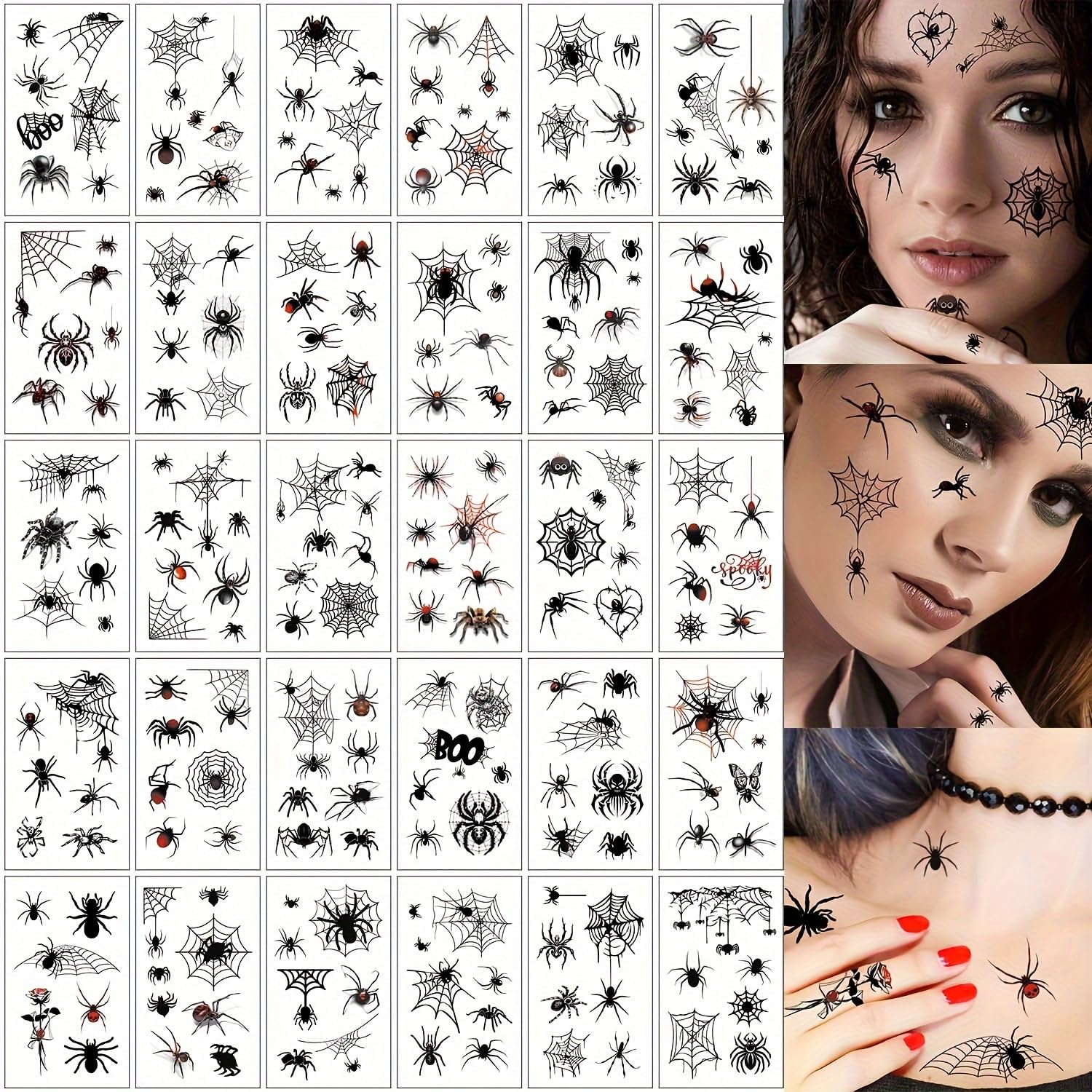 S.A.V.I 30 Pcs Spider Web Temporary Tattoos for Kids & Adults – Safe Non-Toxic Black & Red Halloween Designs, Waterproof Body Art Stickers – 9.7x5.7 cm Sheets, Long Lasting for Face, Arms, Hands (15)-image-13