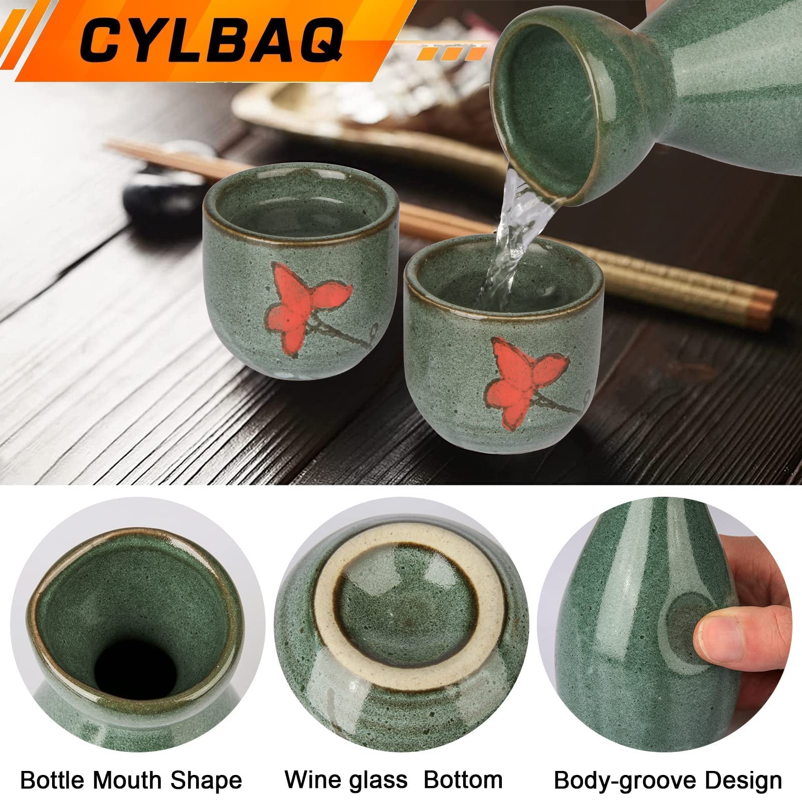 Set di tazze da sake, set di 5 pezzi giapponese (bottiglia da 150 ml e tazza da 40 ml) in porcellana dipinta a mano in stile nebbioso, set di bottiglie di saki, tazze di saki
