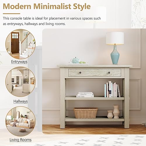 Miniatura 49 de Mesa consola rústica, mesa de sofá de 50 pulgadas de largo con 3 cajones y estante de almacenamiento abierto de 2 niveles, para sala de estar,