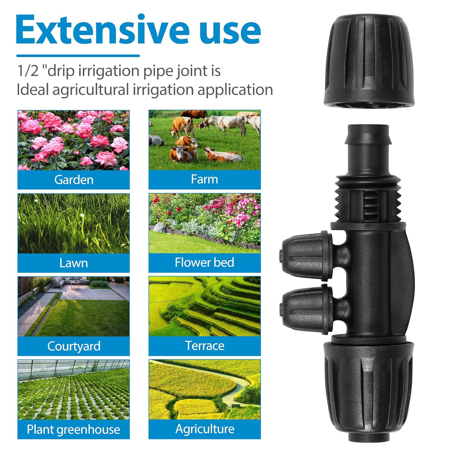40 Pack 1/2" To 1/4" Drip Irrigation Fittings for (1/2'' ID x 0.60''-0.63'' OD) 16mm Drip Tubing, 4 Way Drip Irrigation Part, Anti-Drop Locked Barbed Tee Connectors for 1/2" Irrigation Tubing