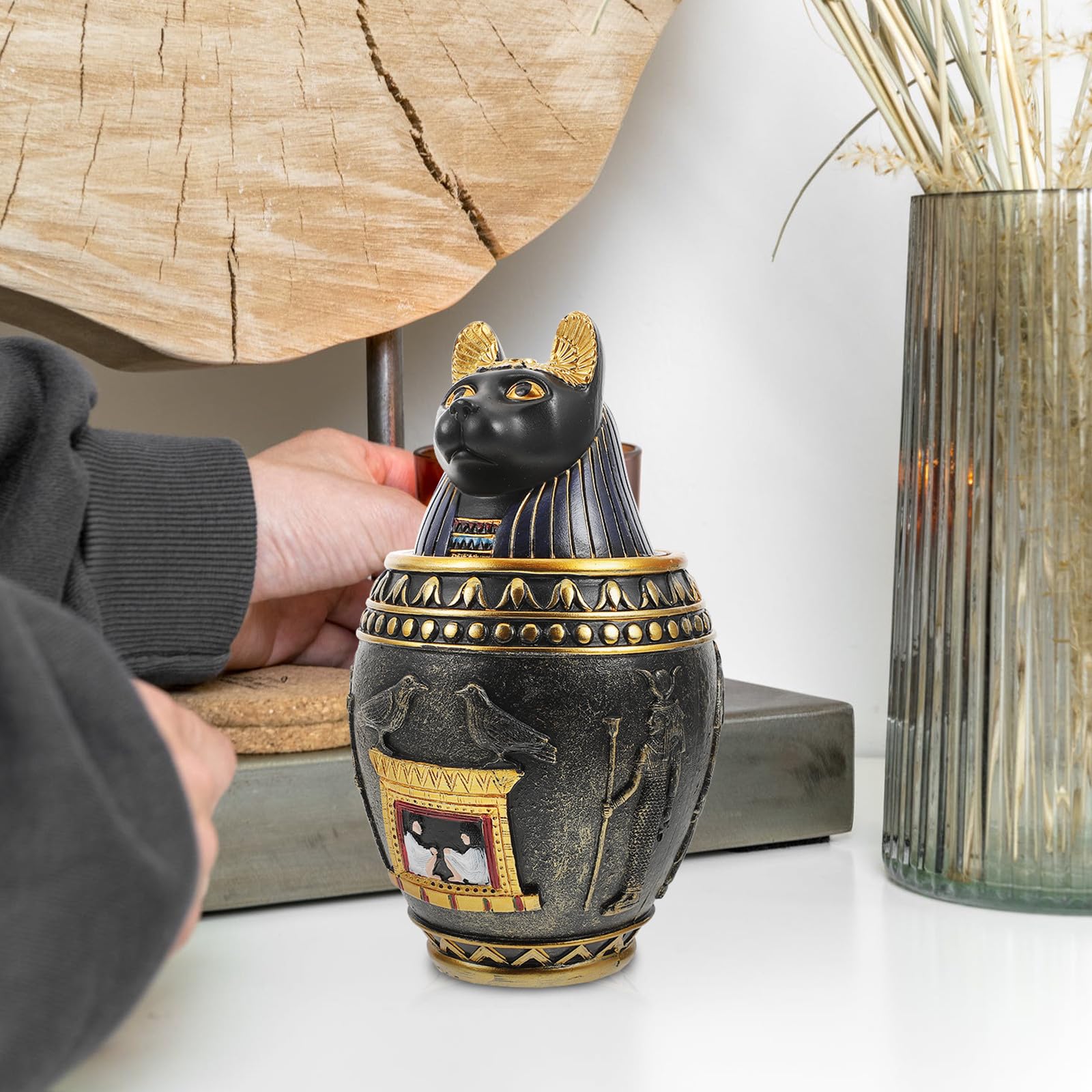 Abaodam Ägyptische Figur aus Kunstharz Elegante Retro Dekoration Robust und Bruchfest Wohndeko für Wohnzimmer und Garten