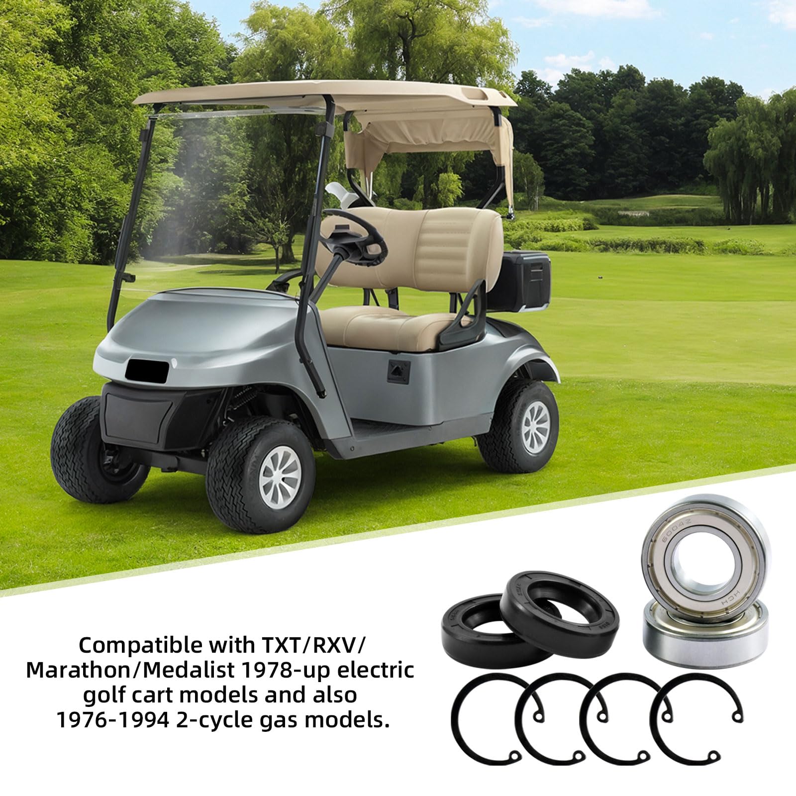 Roykaw Kit de roulement d'essieu arrière et joint d'étanchéité pour chariot de golf électrique EZGO TXT/RXV/Medalist/Marathon, remplace OEM # 611931, 70181G01, 15112G1, 15114G1, 620343, 620343
