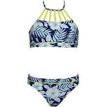Hobie Girls Hi Neck Crop Bra Bikini Top & Banded Bottom Swimsuit Set