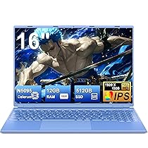 NOTODD PC Portatile Win11 Laptop 12GB 512GB 1TB SSD Espansione, Notebook 16 Pollici Celeron N5095 (fino a 2.9Ghz) 丨Ventola di Raffreddamento丨5G WIFI丨1920 * 1200 2K Schermo Doppio- Blu
