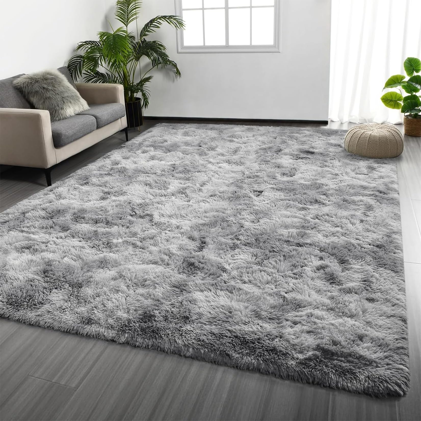 Tapis de salon super doux style shaggy moderne gris clair 130x220cm