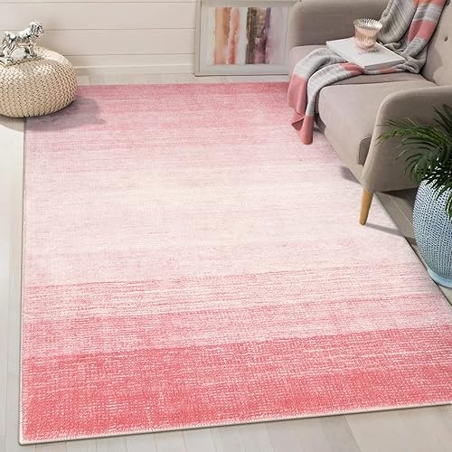 Wonnitar Washable 3x5 Area Rug, Pink Rugs for Bedroom Girls, Contemporary Ombre Nursery Soft Kids Room Rug, Modern Non-Skid Faux Wool Indoor Carpet for Bathroom Dorm Bedside (Pink,3'x5')