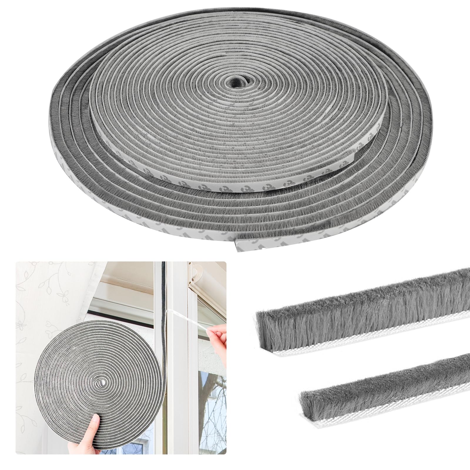 succulentlovers 66 Ft Self-Adhesive Door Soundproofing Strip - 2PCS Brush Weather Stripping Door Seal Includes 0.35" & 0.2" Thick Window Seal Strip