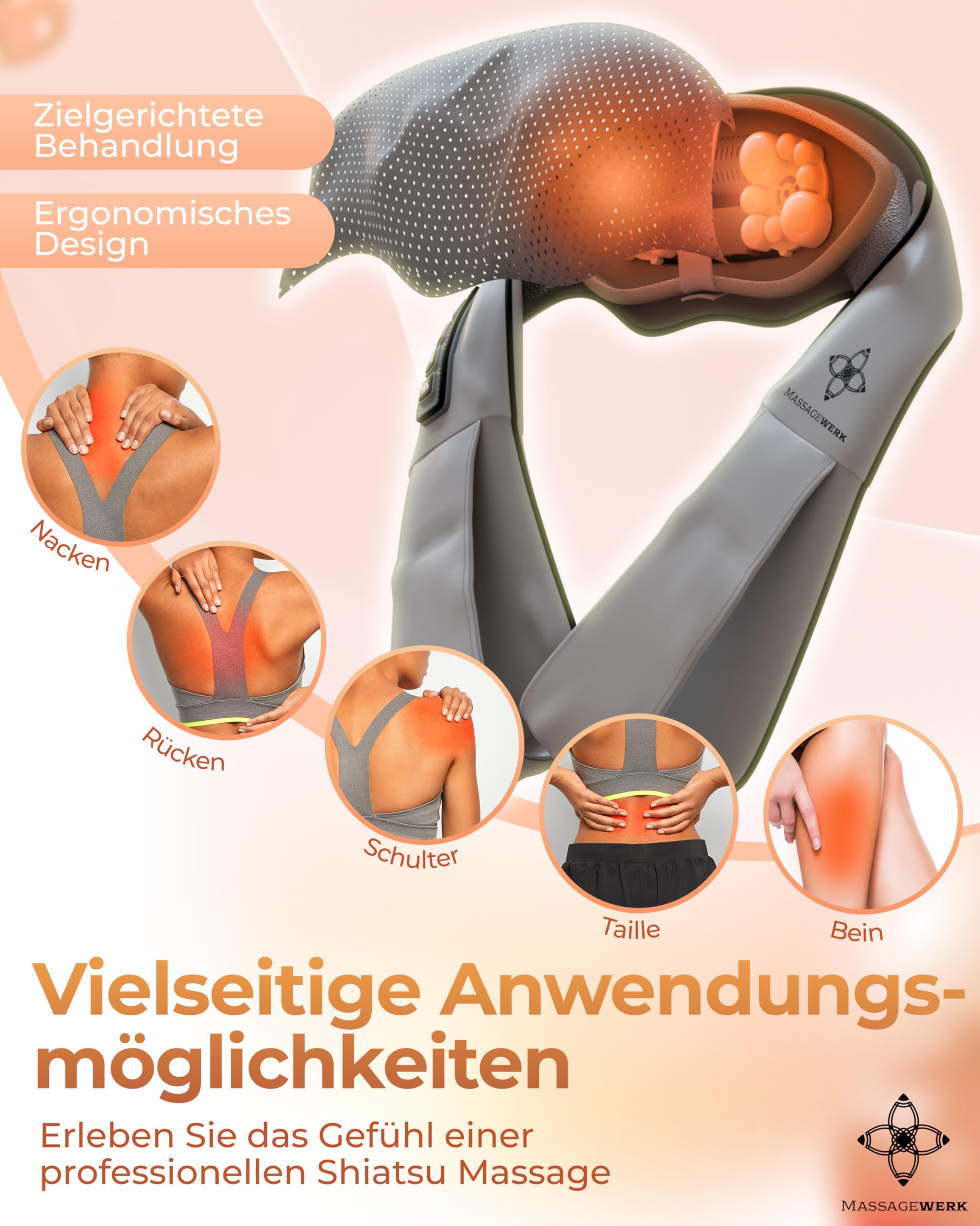 Shiatsu Nacken- und Rückenmassagegerät | Elektrisches Nackenmassagegerät mit Wärmefunktion | Ergonomisch, Ideal zur Linderung von Muskelverspannungen und Schmerzen