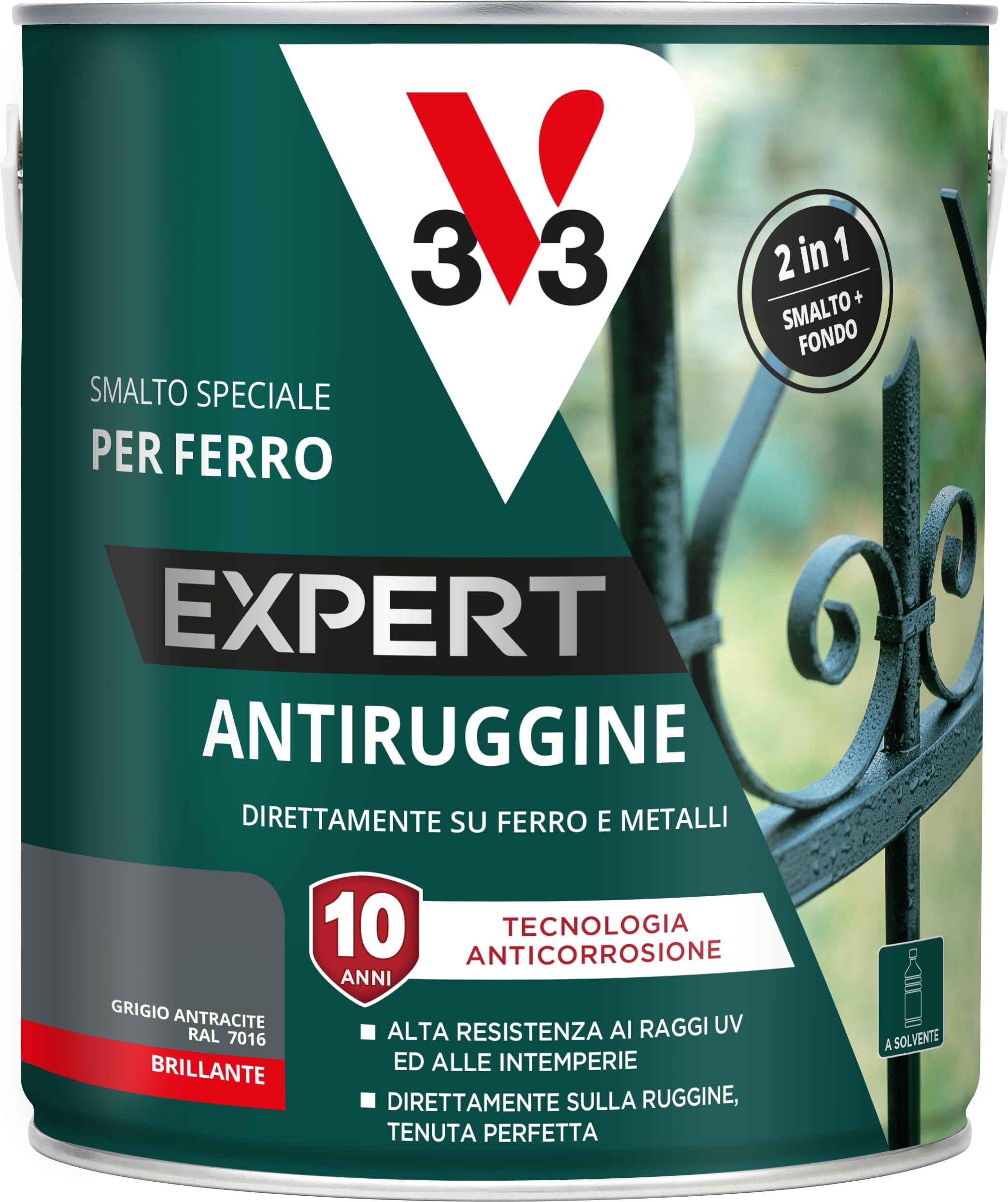 V33 Smalto per Ferro Antiruggine Expert Grigio Antracite 2,5L