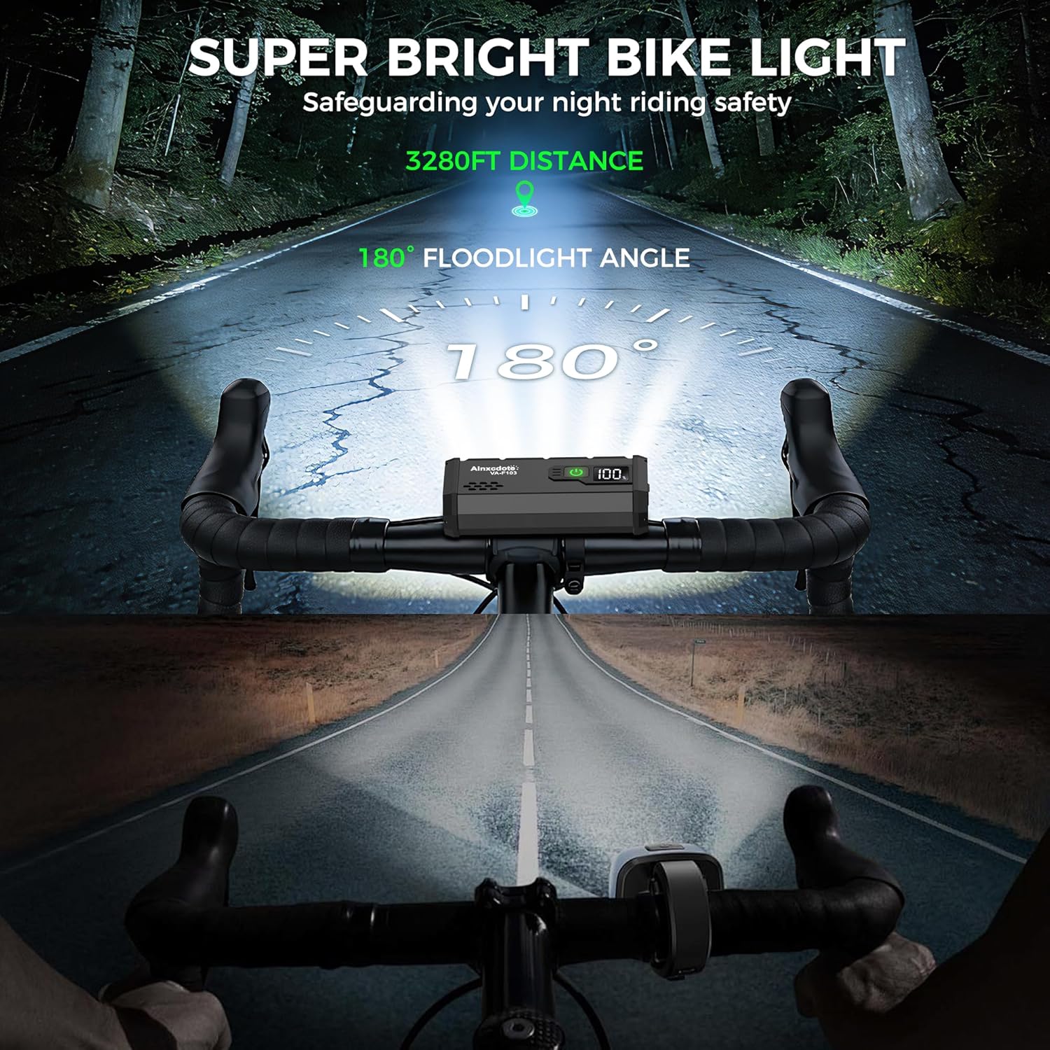 Super Bright Bike Lights for Night Riding 4800 Lumen, USB Rechargeable LED Bicycle Light with LCD Dispaly, NO Guess Power, High Power Waterproof Bike Headlight Front and Rear for Mountain Road Cycling