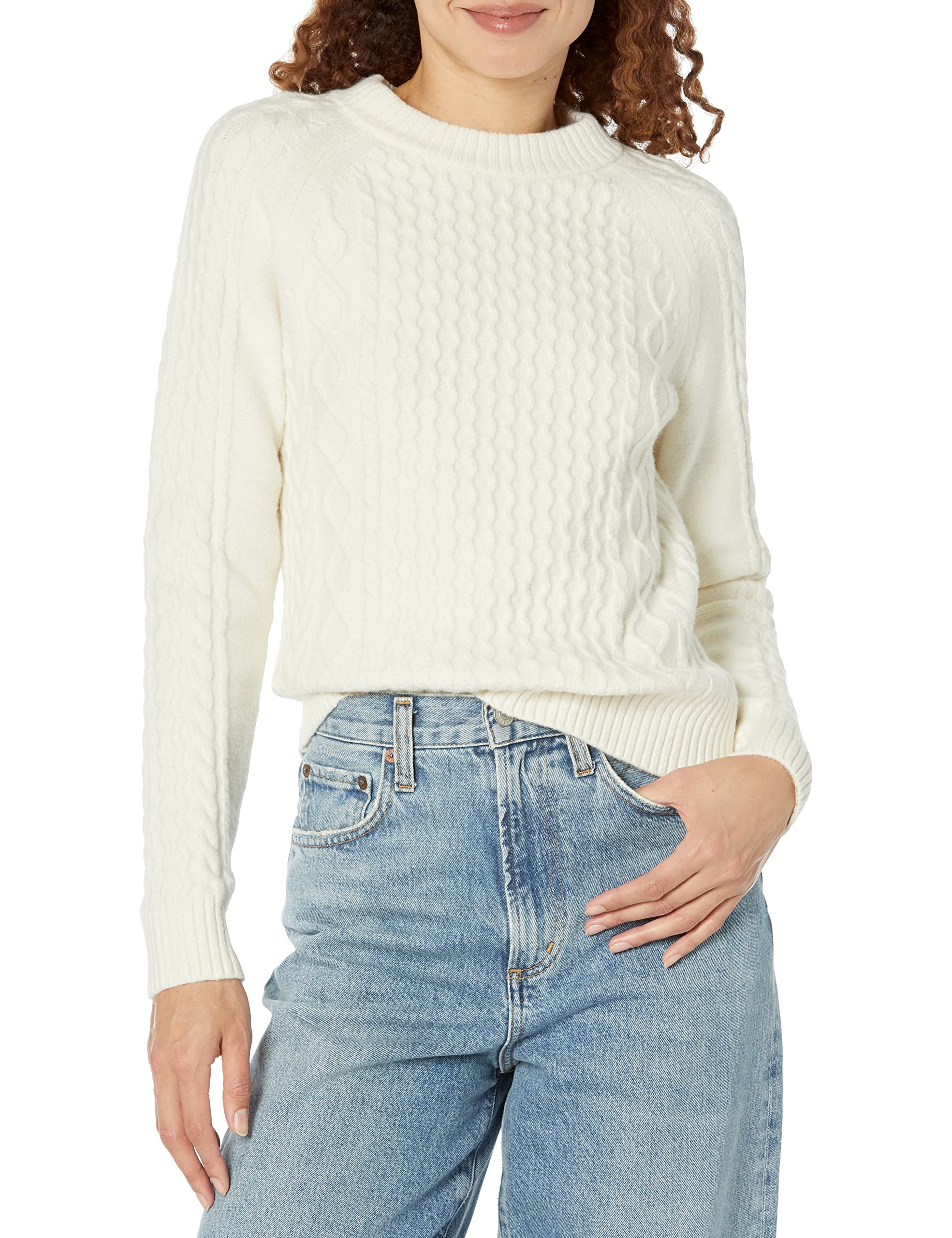 Amazon Essentials Women's Stitch Cable Jumper, Eggshell White, XS
