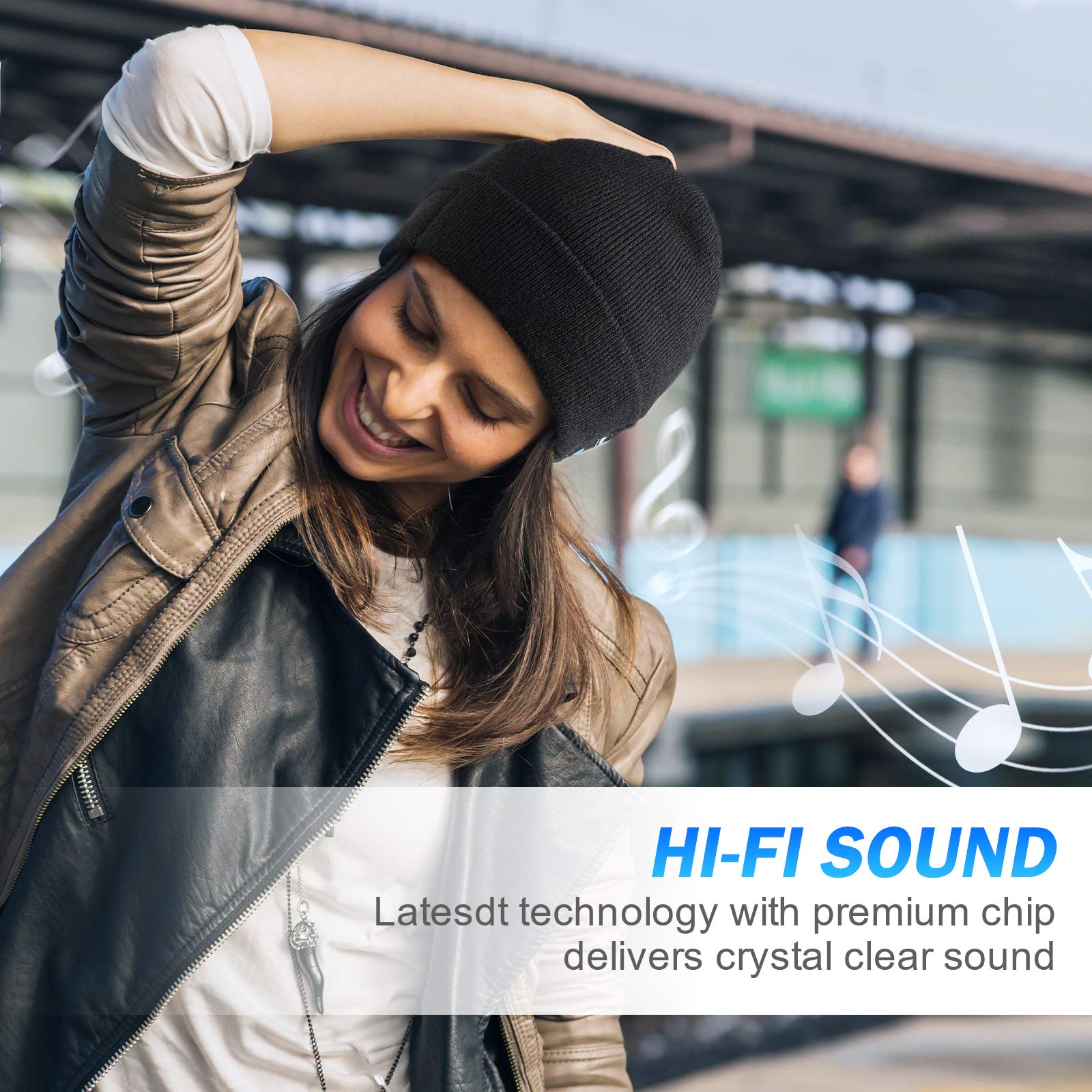 Bluetooth Beanie Cappello, Regalo per Uomo e Donna, Aggiornato Bluetooth 5.0 Musica Running Hat, Wireless Cuffie Incassato Altoparlanti Stereo HD con USB Ricaricabile per Sport Allaperto Natale Regalo