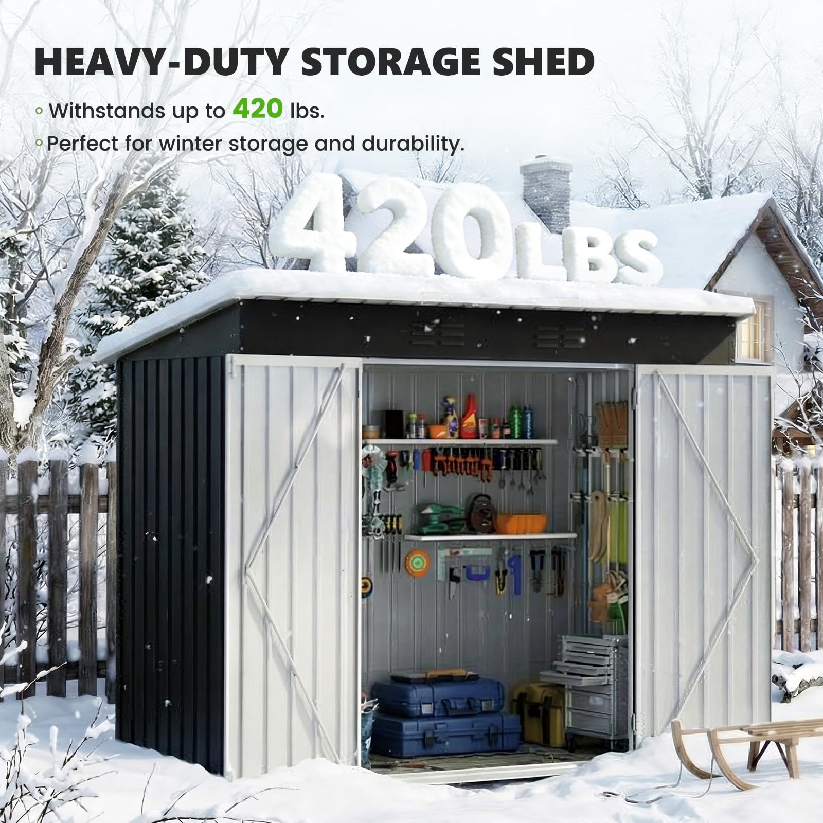 UDPATIO Metal Shed 8x4 FT, Outdoor Garden Storage, Waterproof Metal Shed for Firewood, Garbage Can, Tool, Lawnmower, Bike Shed, Galvanized Steel with Lockable Door for Backyard, Patio, Dark Grey — view 6